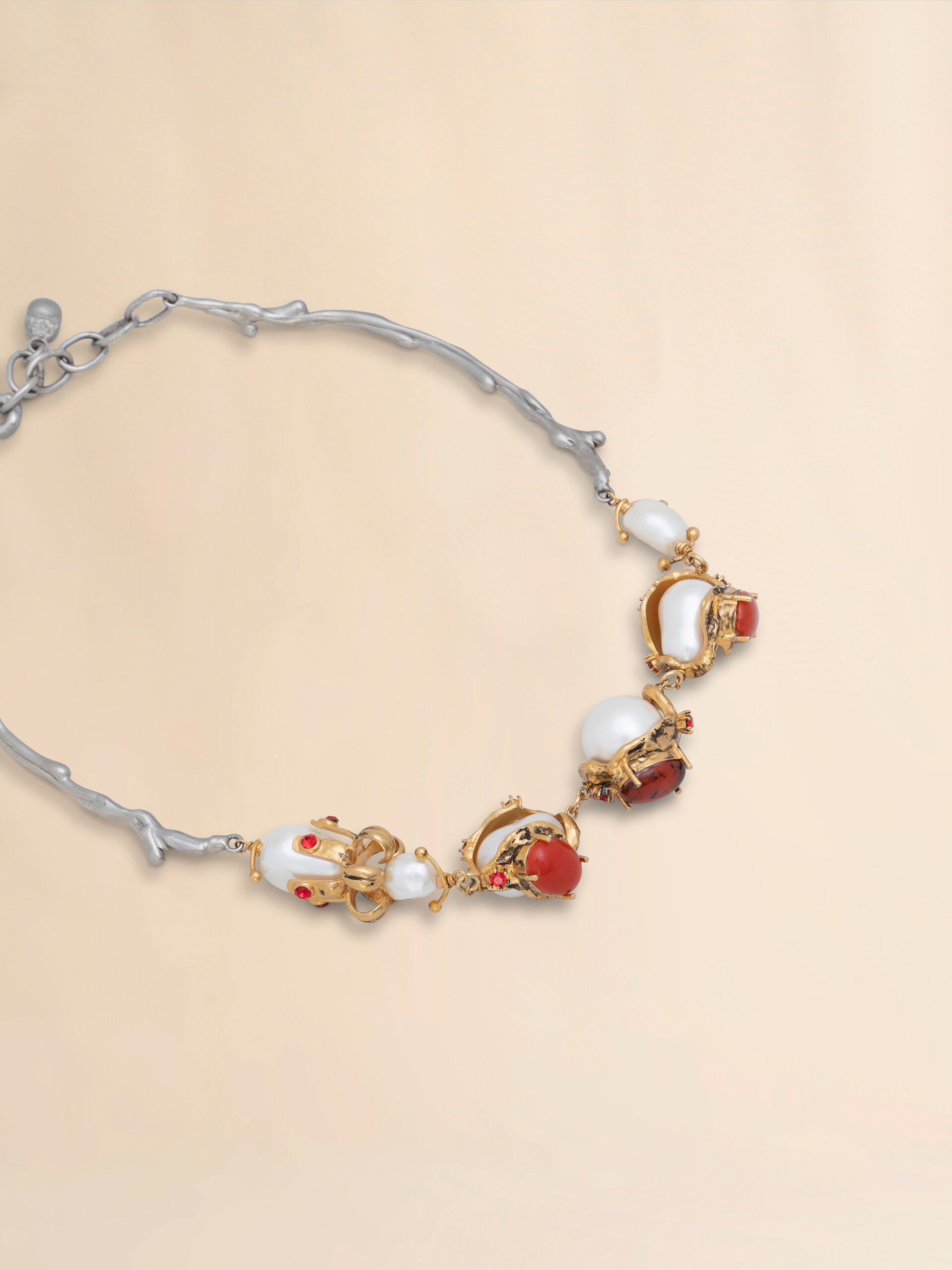 Gold and palladium branch necklace with encased pearl charms - Necklaces - Image 3