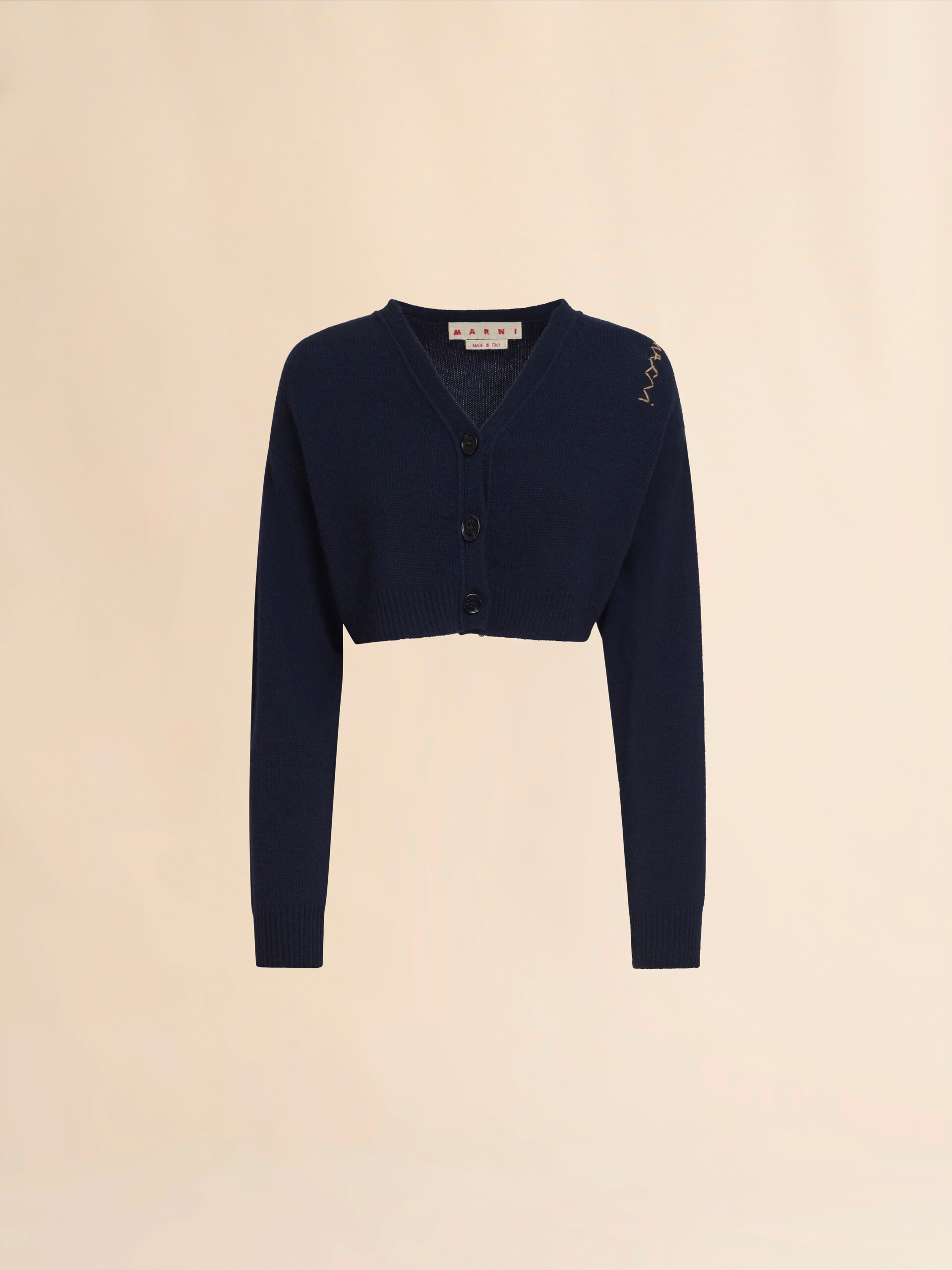 Cropped blue cashmere cardigan with Marni Symbol - Pullovers - Image 1