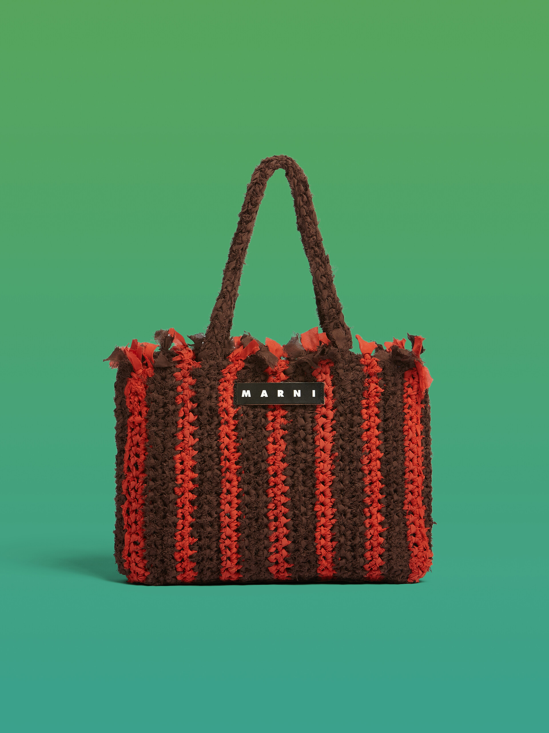 MARNI MARKET bag in brown and red cotton - Bags - Image 1
