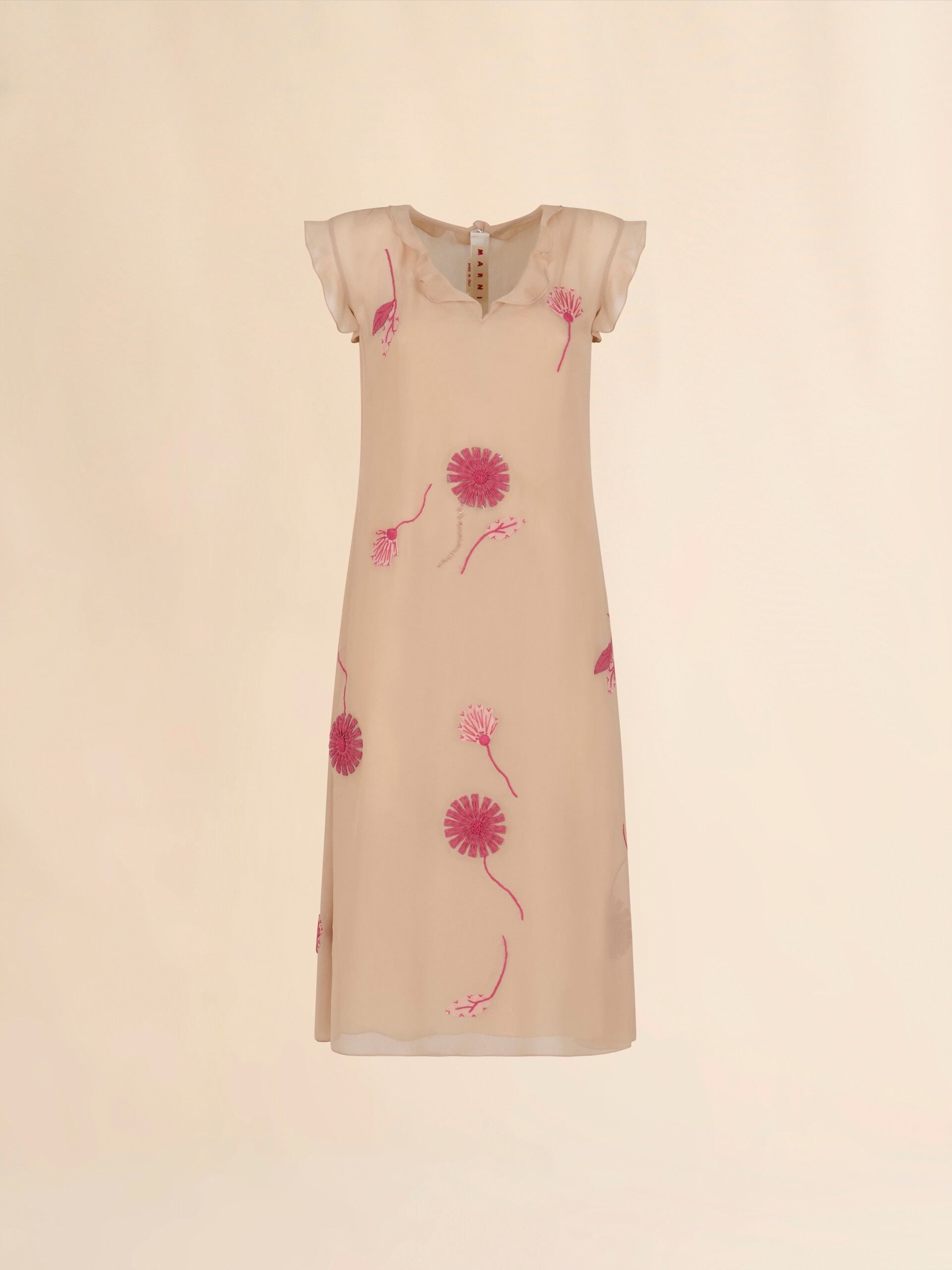 Robe en soie nude avec broderie camélia - Robes - Image 1