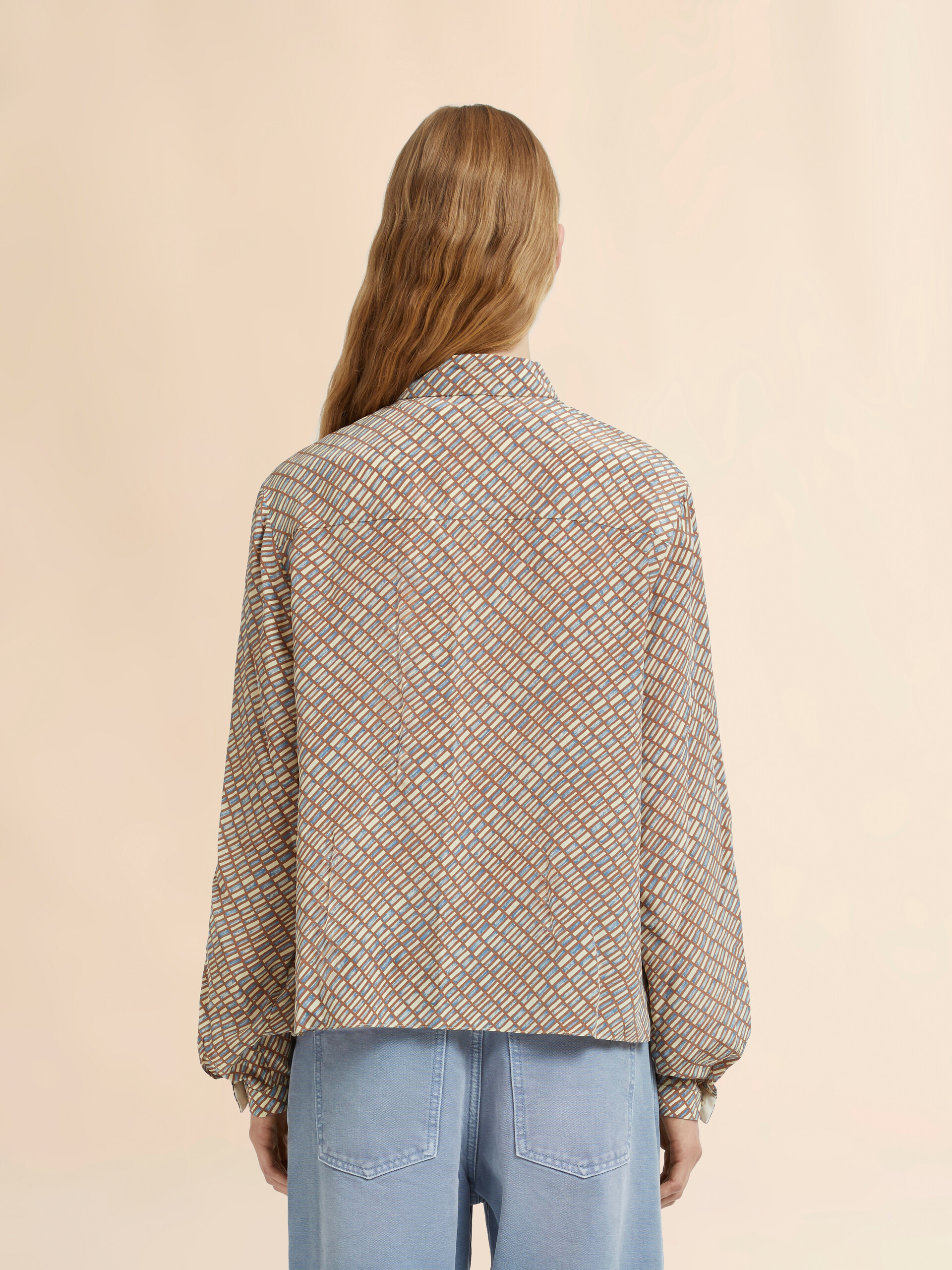 Pink and beige crêpe de chine shirt with Criss Cross print - Shirts - Image 3