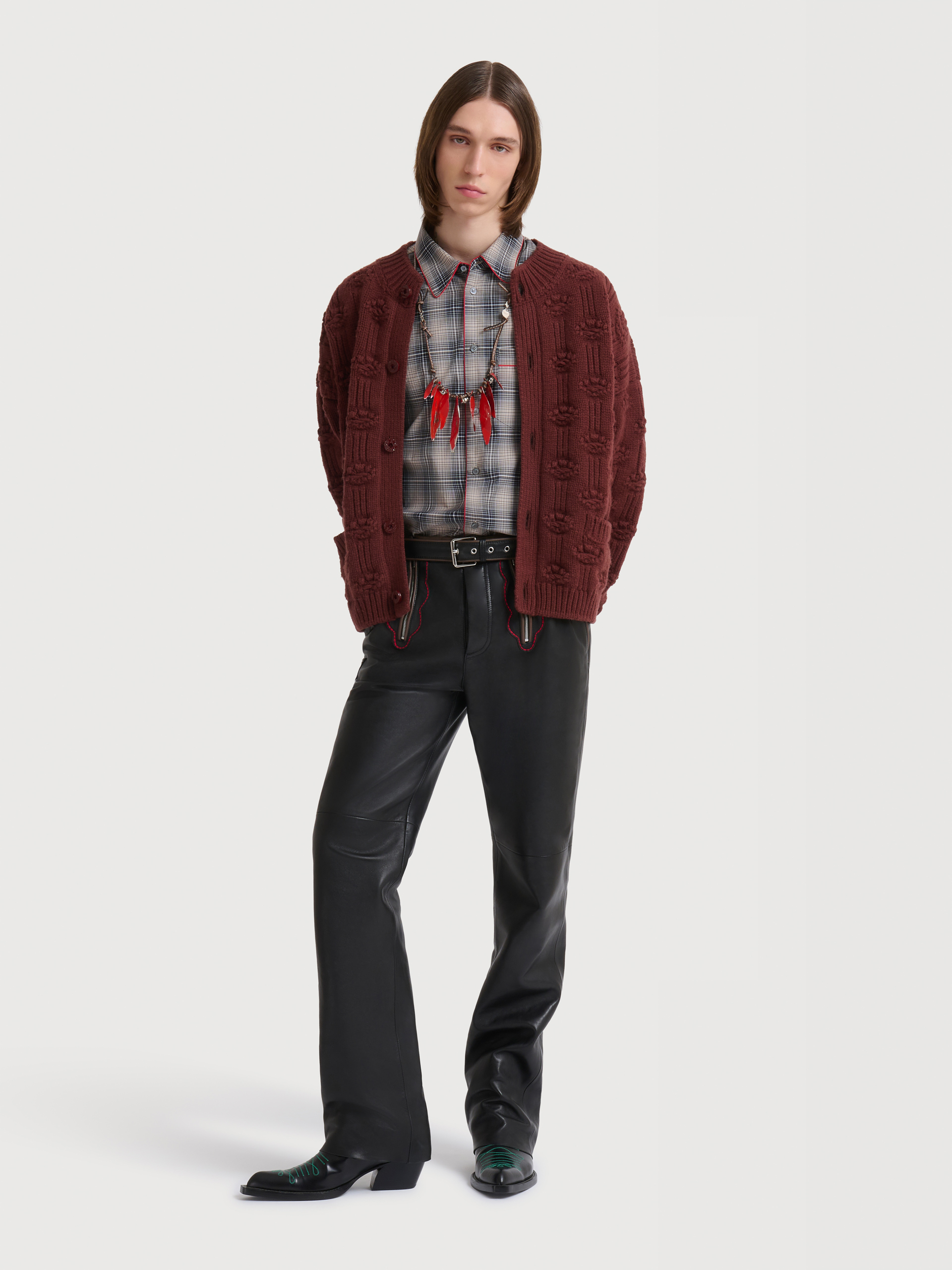 Black leather trousers with leaf embroidery - Pants - Image 2