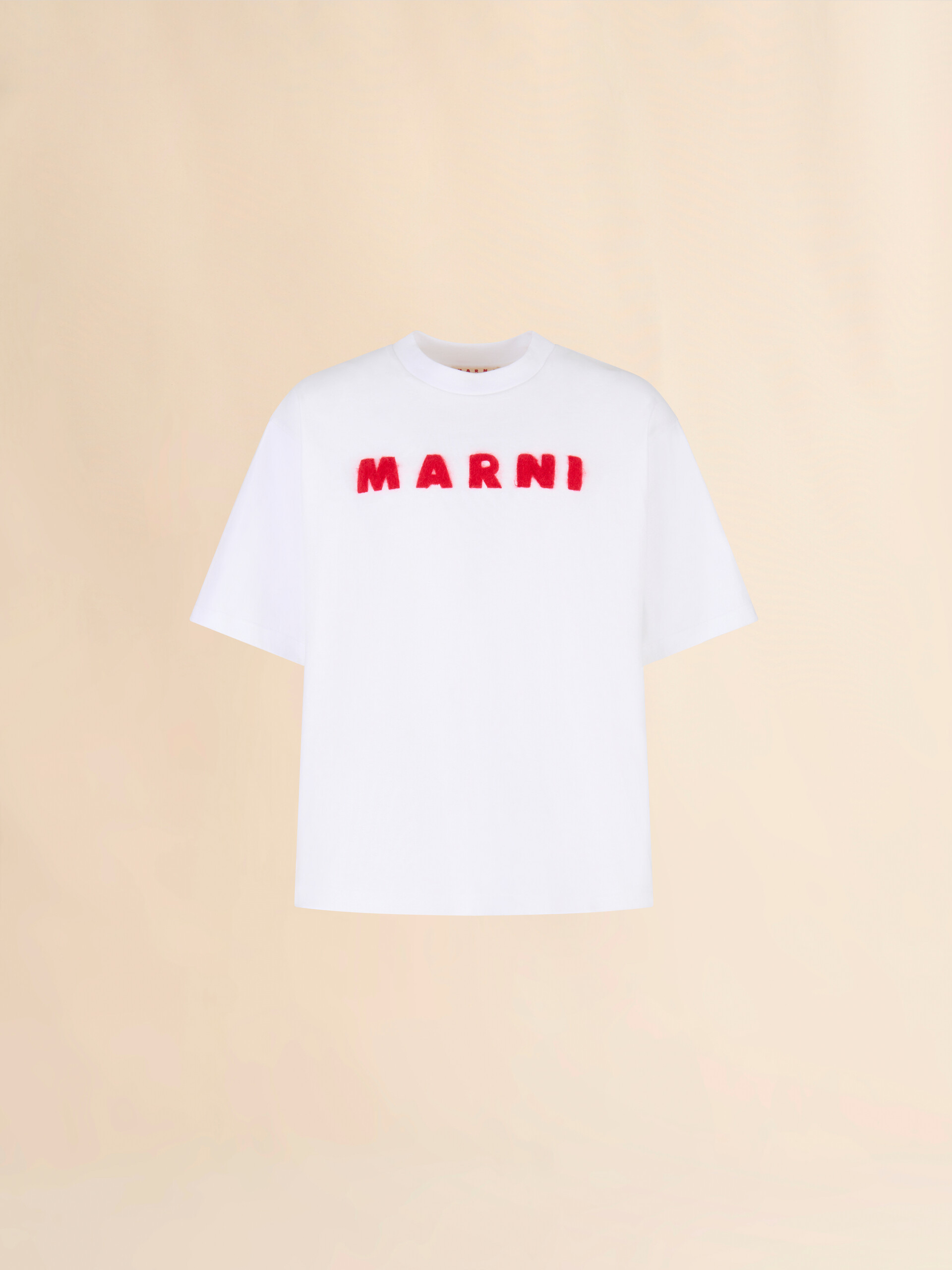 White cotton T-shirt with mohair patches - Shirts - Image 1