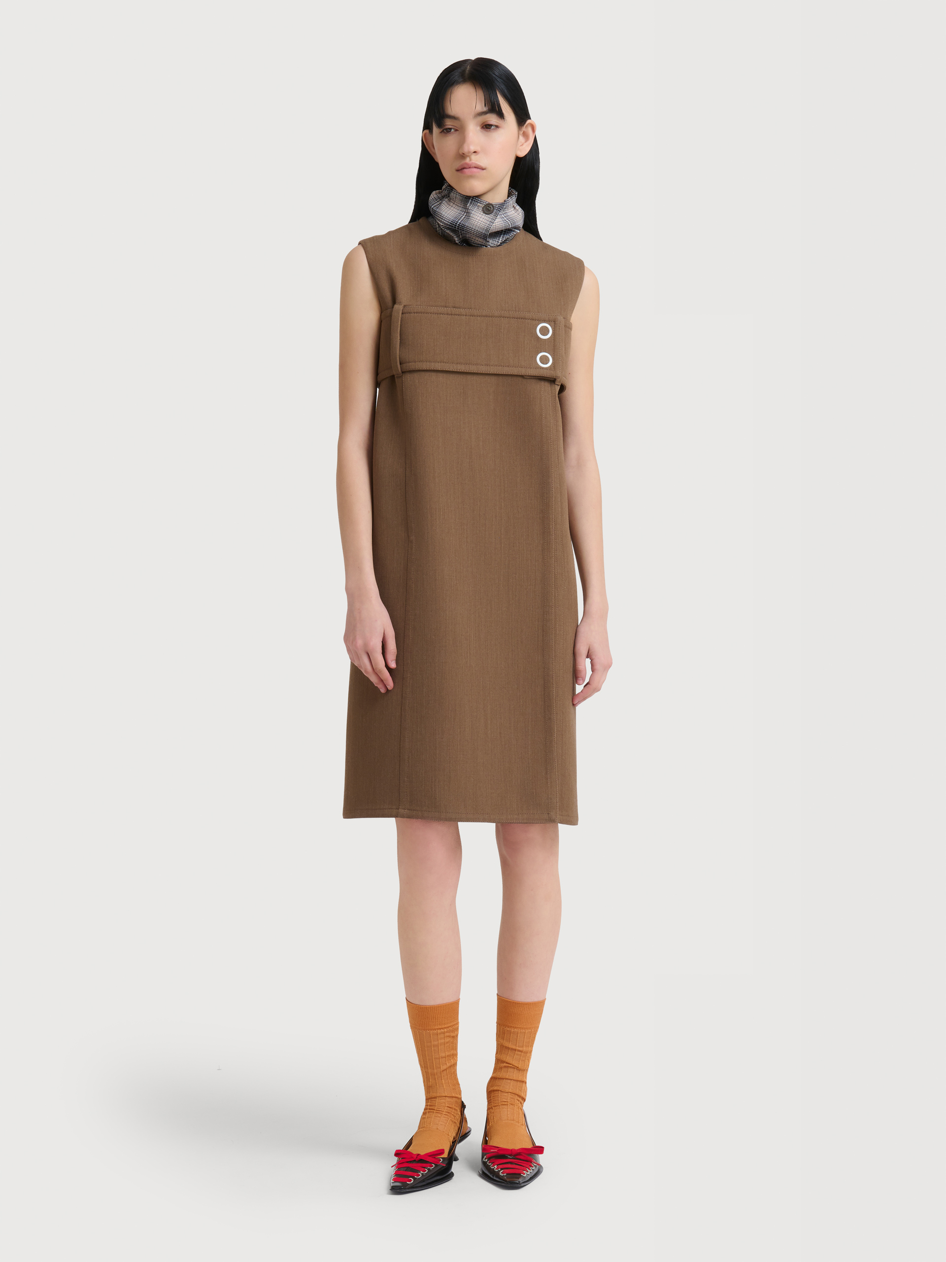 Brown wool dress with belted bust - Dresses - Image 2