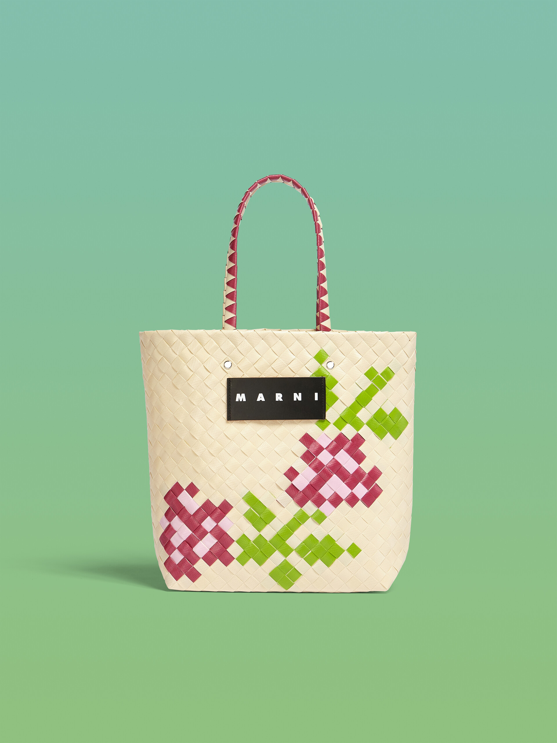 Kleine MARNI MARKET BORA Tasche mit grünem Blumenmotiv - Shopper - Image 1