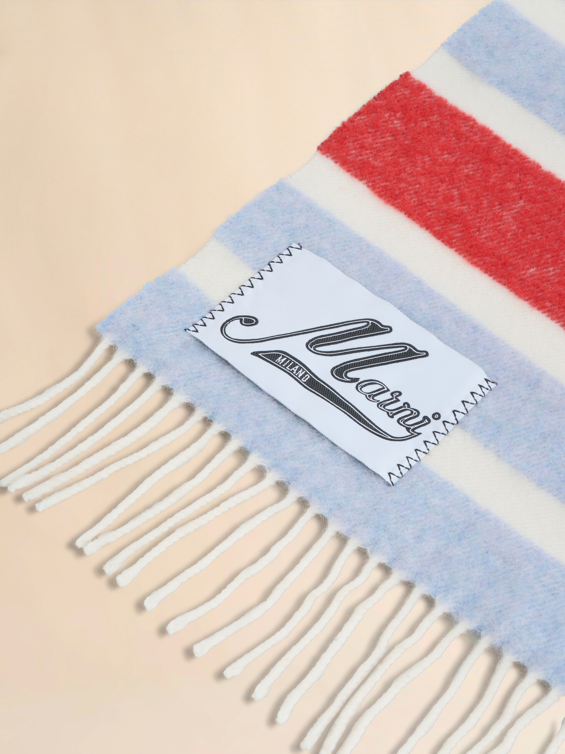 Plaid rayé rouge et bleu clair en laine et alpaga - Autres accessoires - Image 3