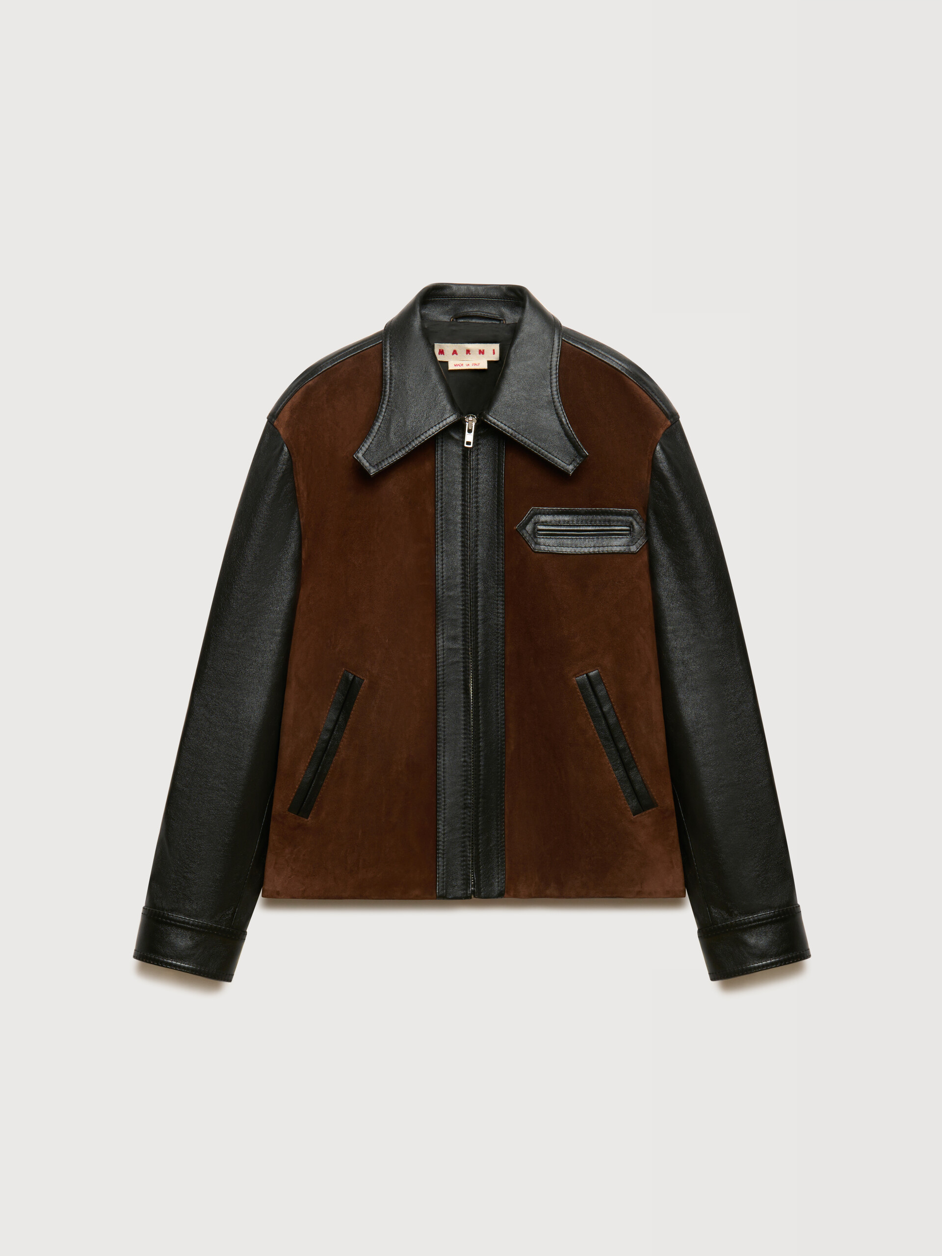 크러스트 프론트 디테일 블랙 가죽 재킷 - Jackets - Image 1