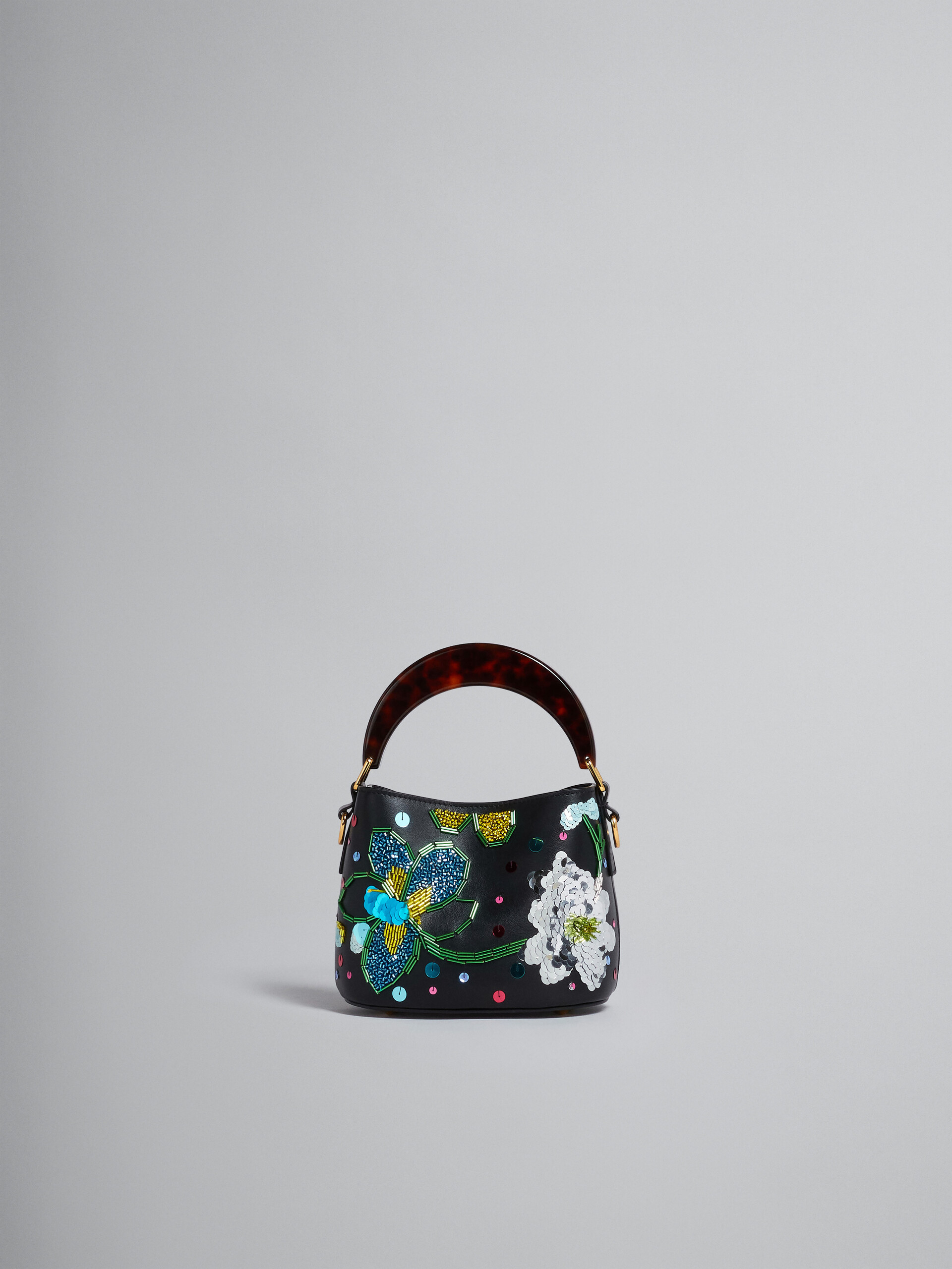 Venice Mini Bucket in embroidered black leather - Shoulder Bags - Image 1