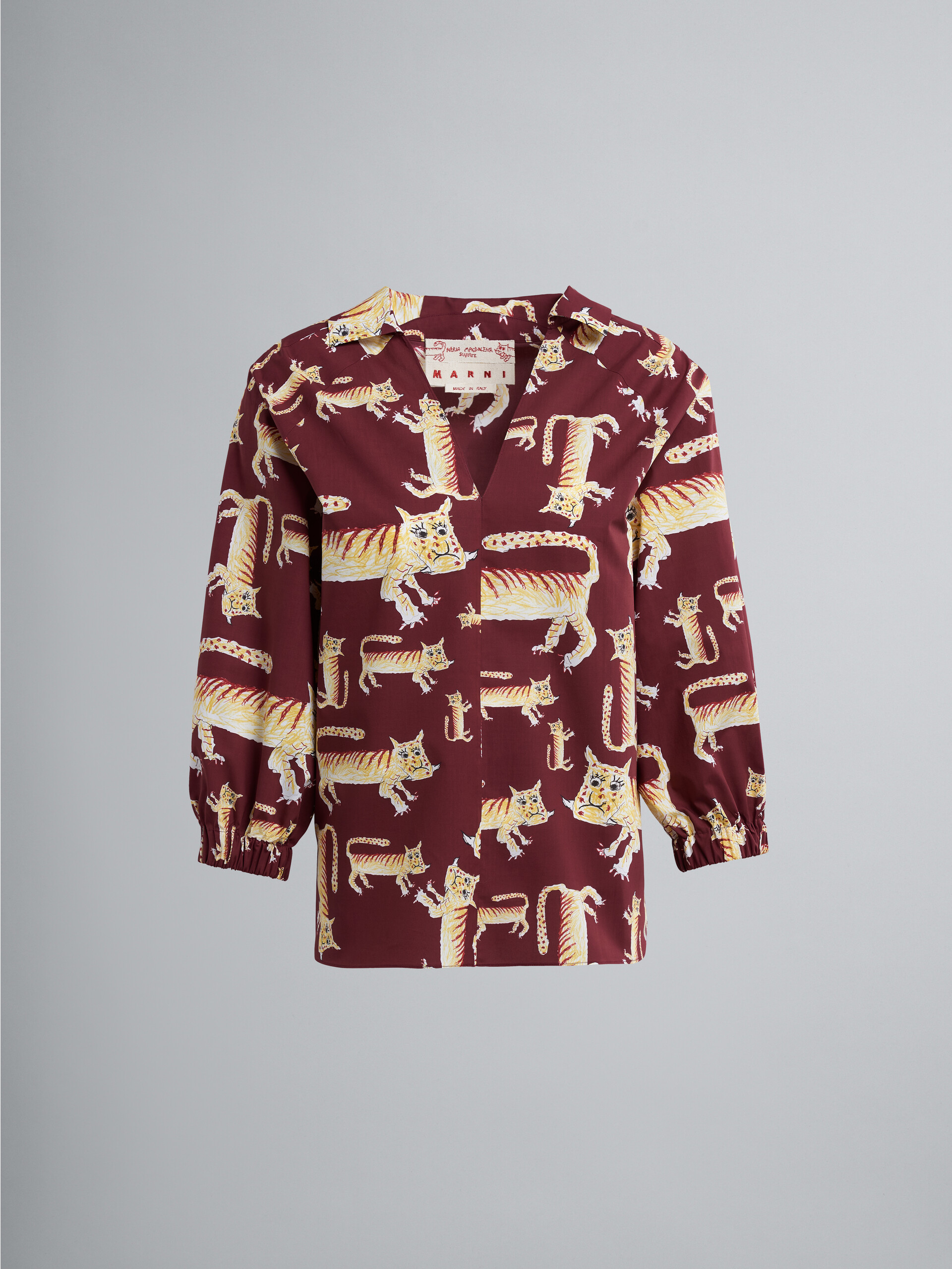 Blusa de popelina con estampado Naif Tiger - Camisas - Image 1