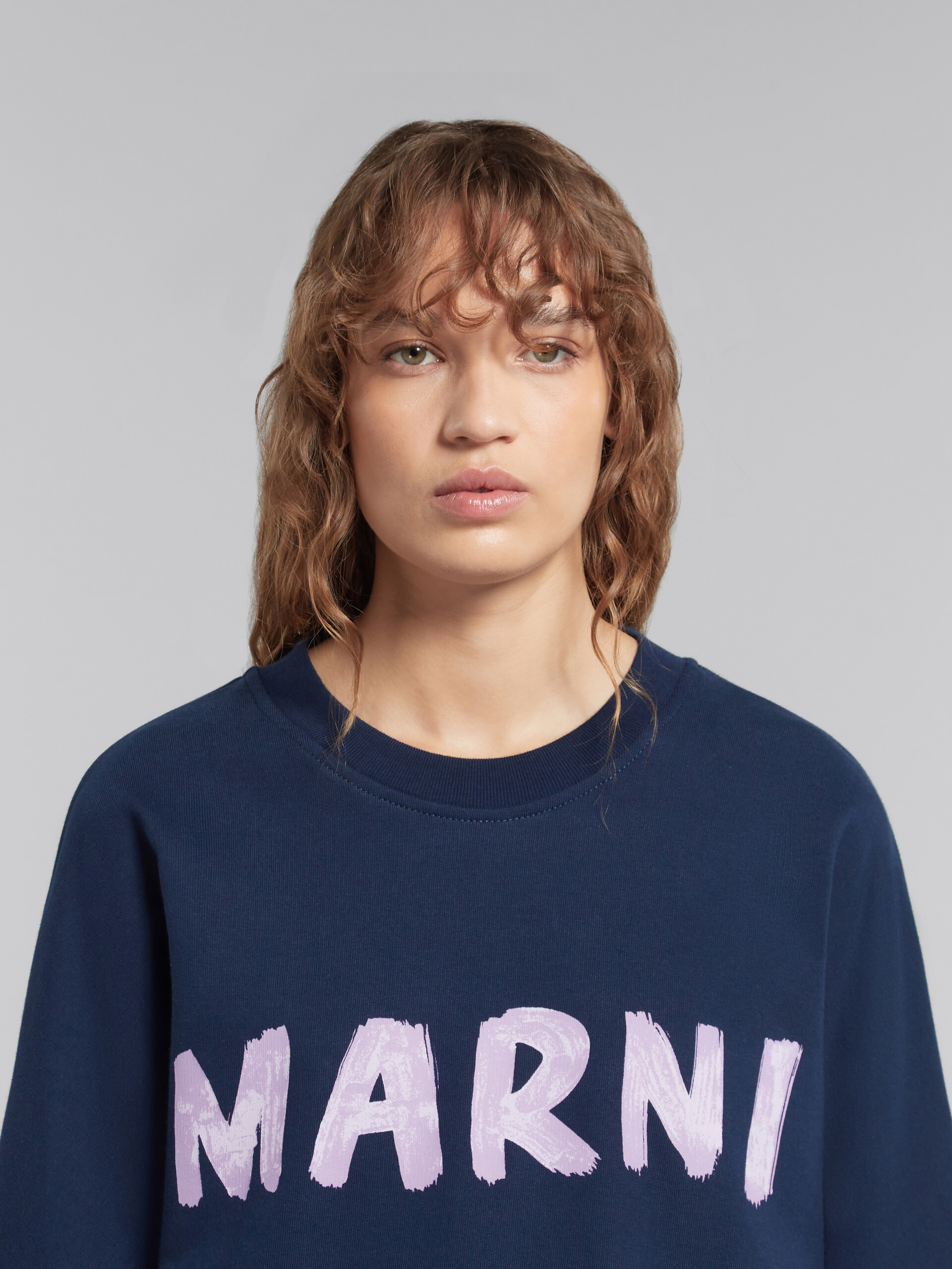 Blue organic cotton sweatshirt with Marni print - Sweaters - Image 4