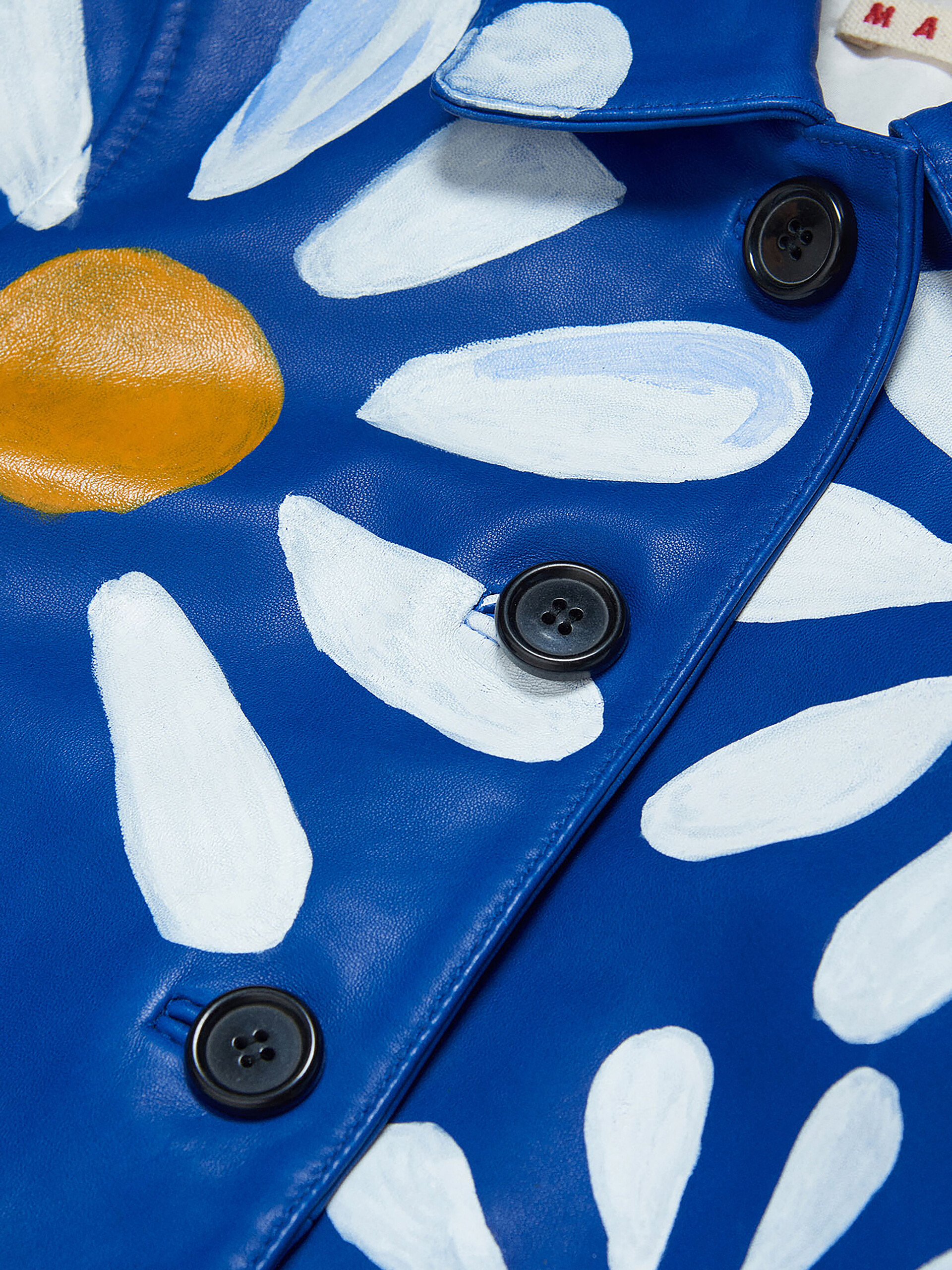 Blue genuine leather jacket with hand-painted Daisy pattern - Jackets - Image 3