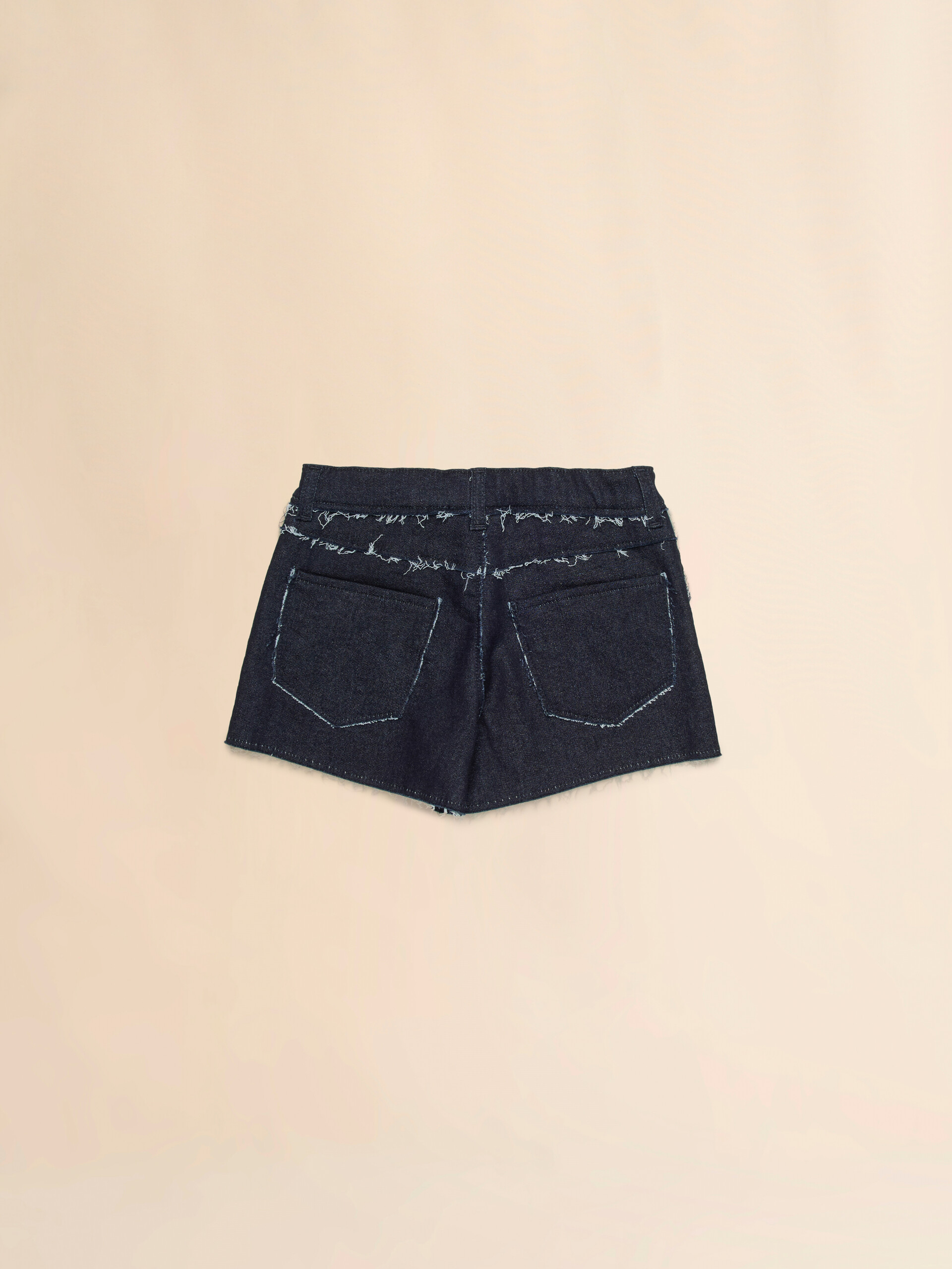 Deep blue stretch denim shorts with raw-cut edges - Pants - Image 2