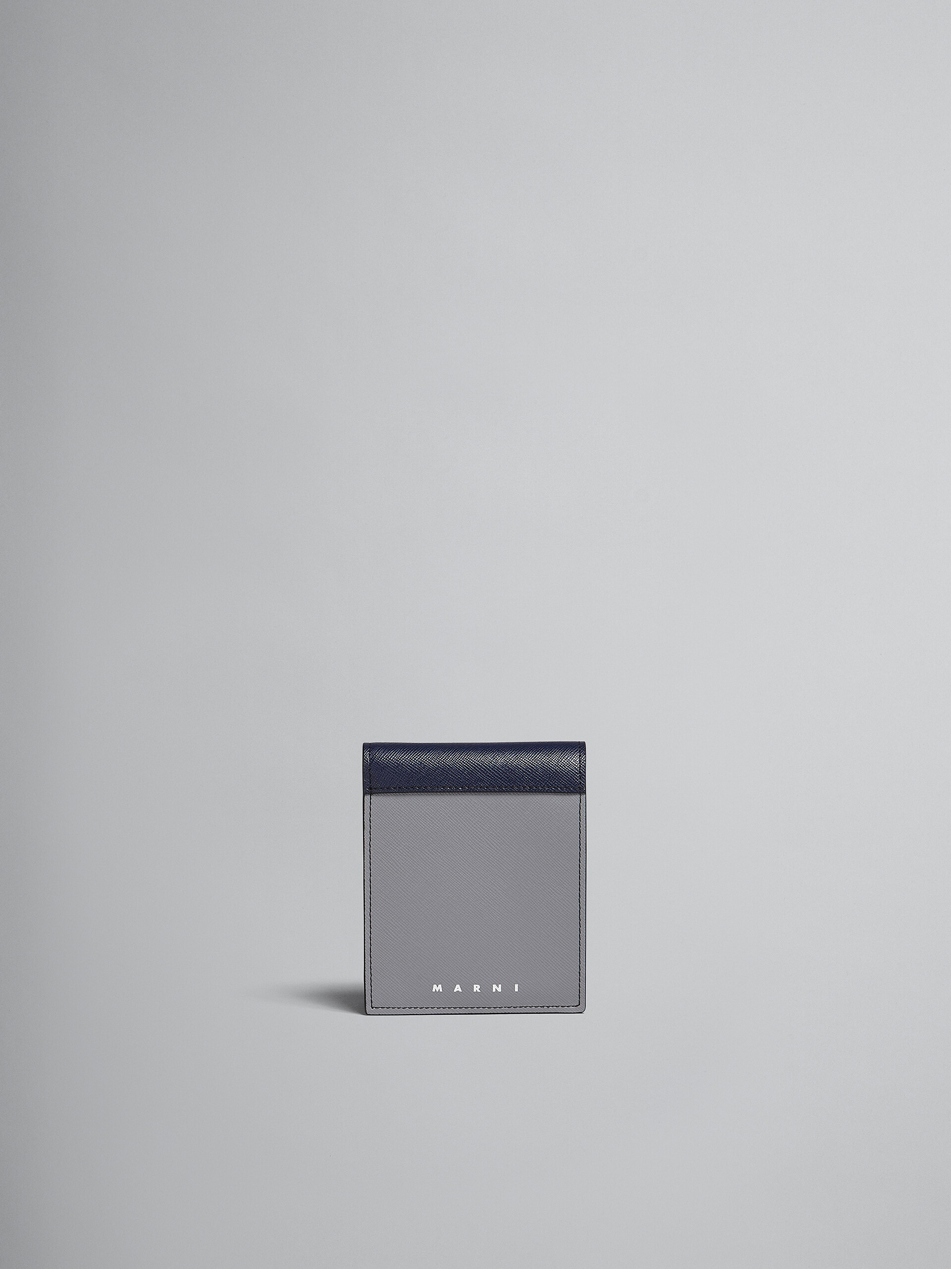 Portafoglio bi-fold in saffiano grigio e blu - Portafogli - Image 1