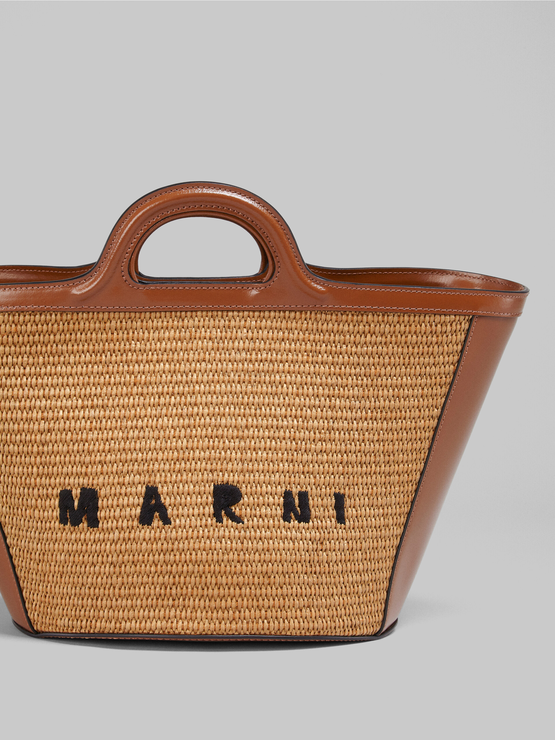 Tropicalia Small Bag in brown leather and raffia - Handbag - Image 4
