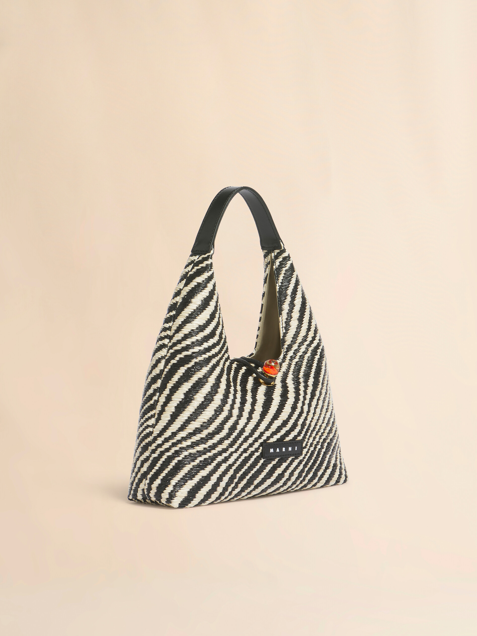 Black wavy raffia-effect Trapeze mini top handle bag - Handbag - Image 3