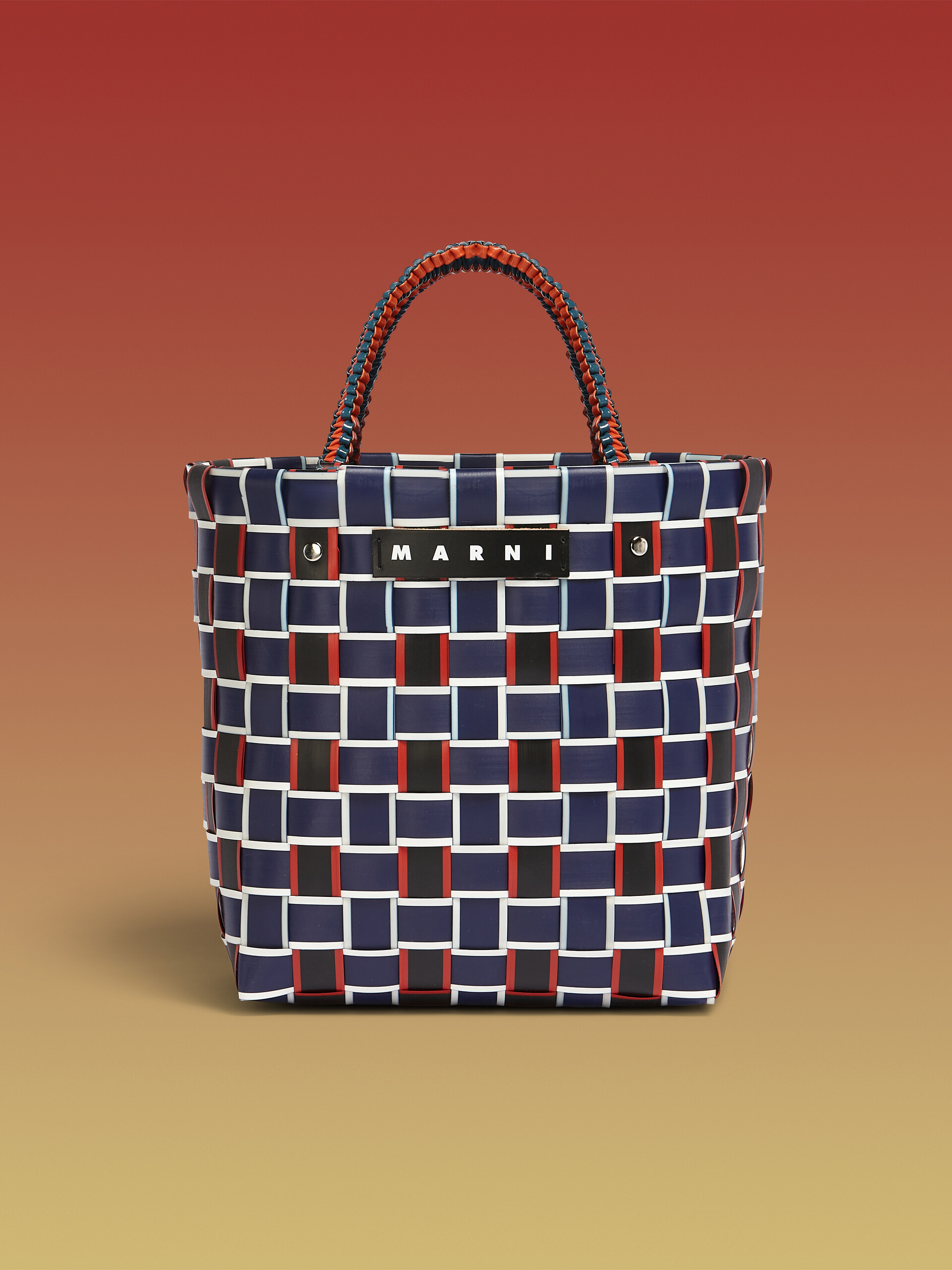 MARNI MARKET TAPE BASKET bag in orange and black woven material - Shopping Bags - Image 1