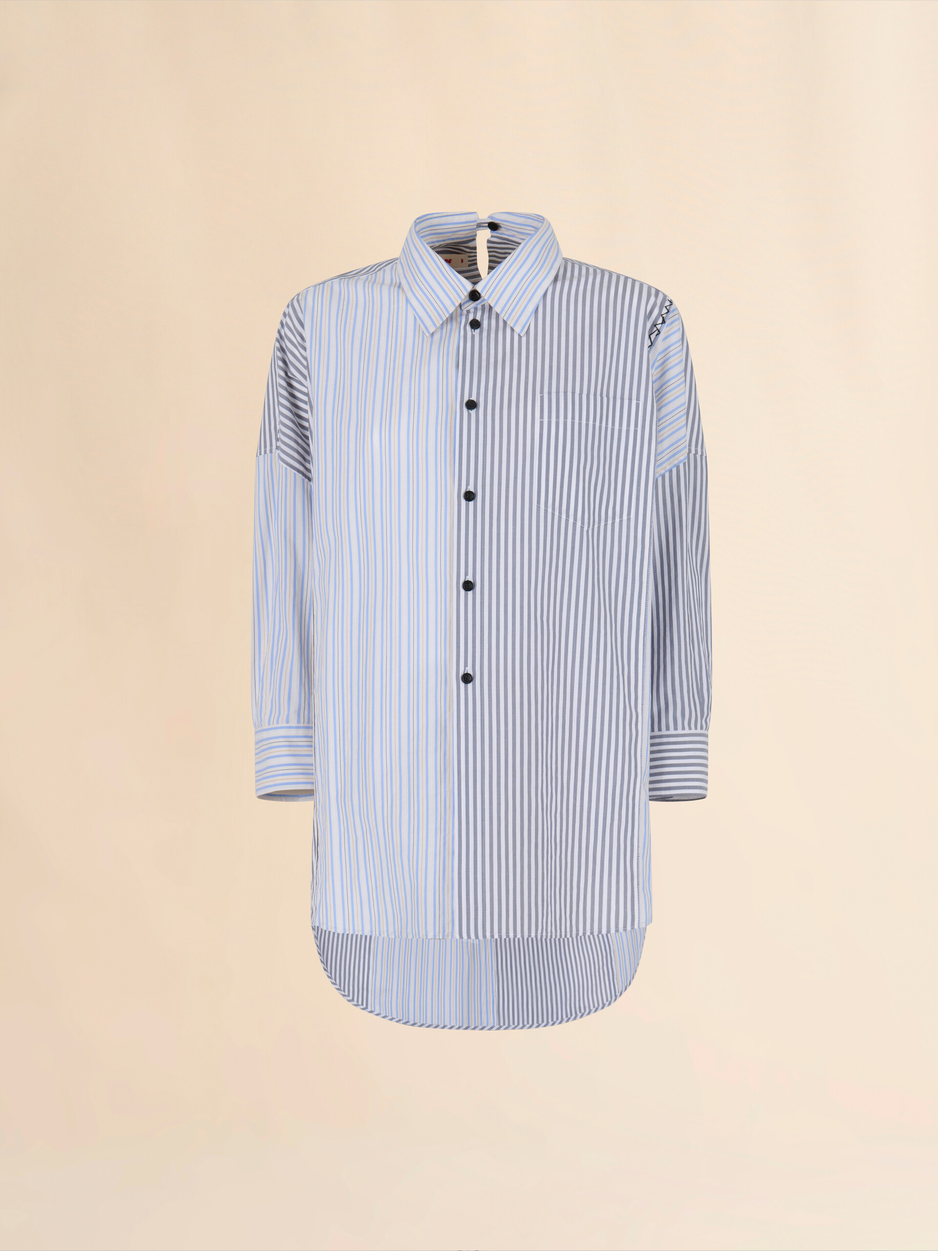 Grey striped organic poplin patchwork shirt - Shirts - Image 1