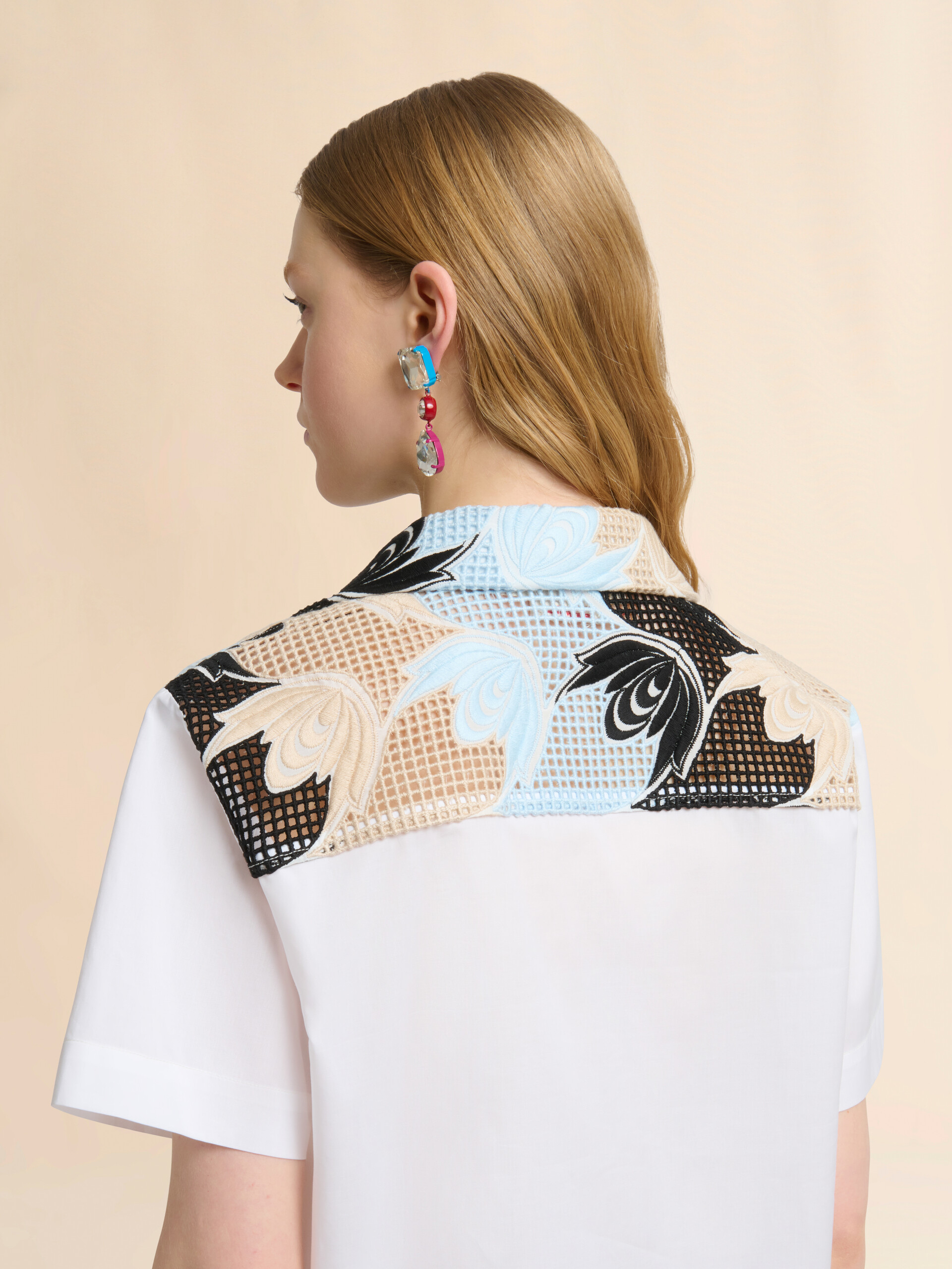 White poplin shirt with broderie anglaise yoke - Shirts - Image 5