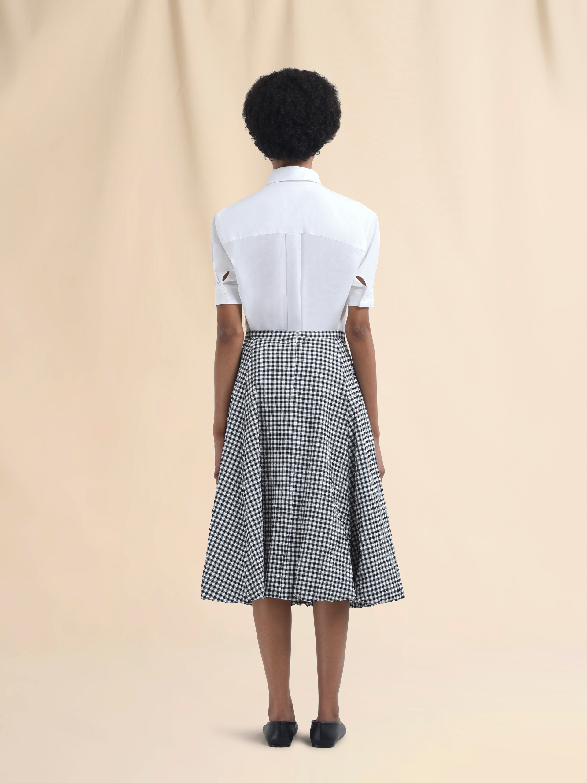 White and light blue checked seersucker skirt - Skirts - Image 3
