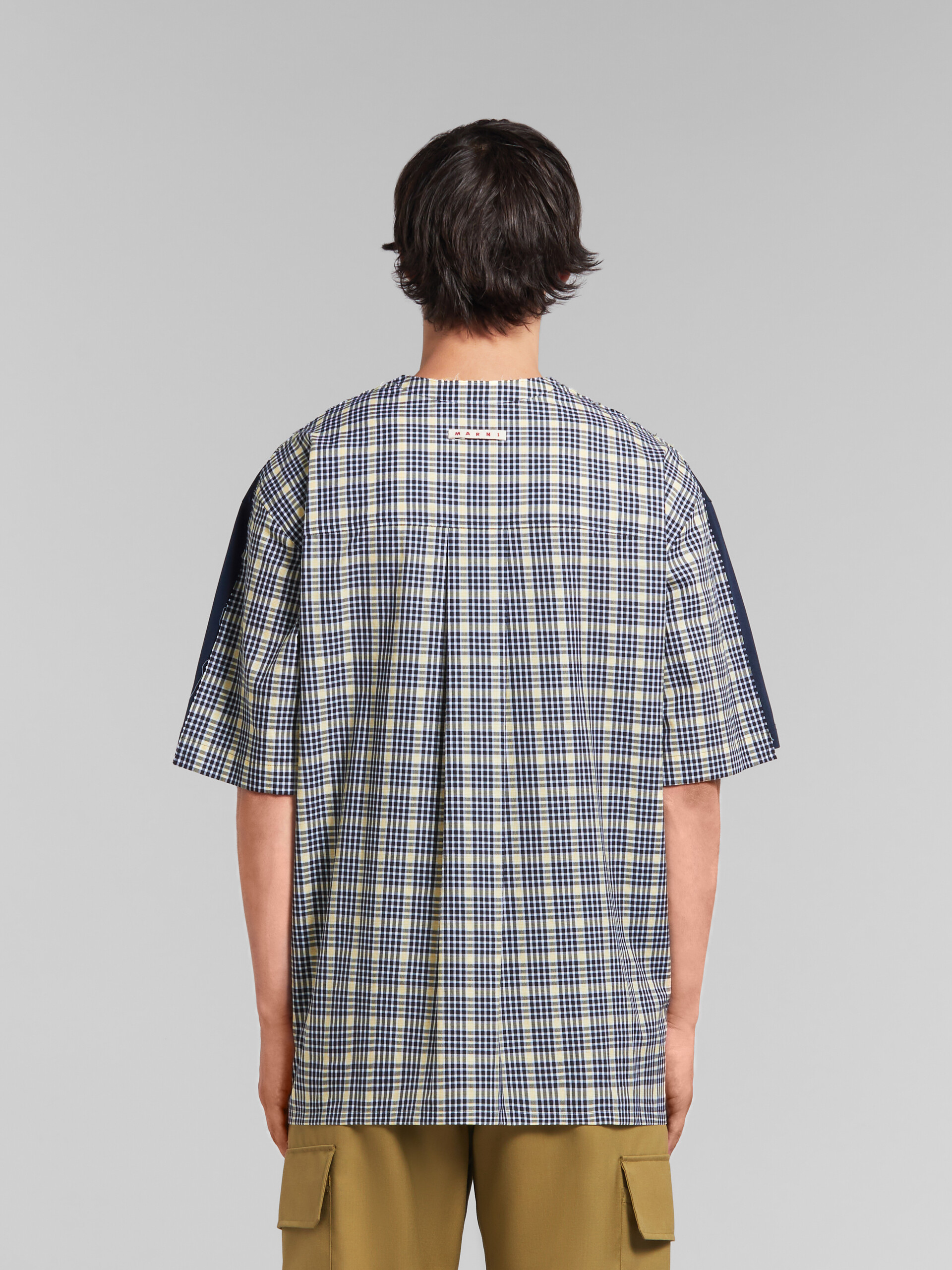 Deep blue organic cotton T-shirt with checked back - T-shirts - Image 3