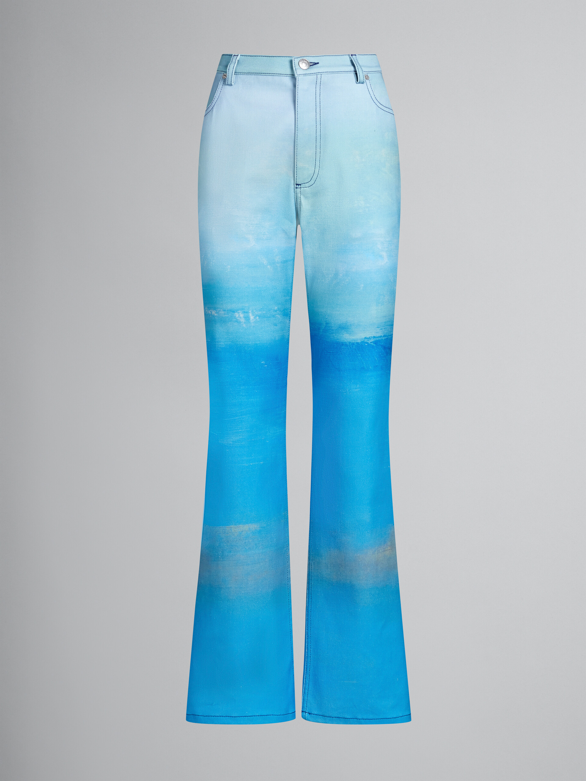 Blue denim trousers with Notte Giorno print - Pants - Image 1