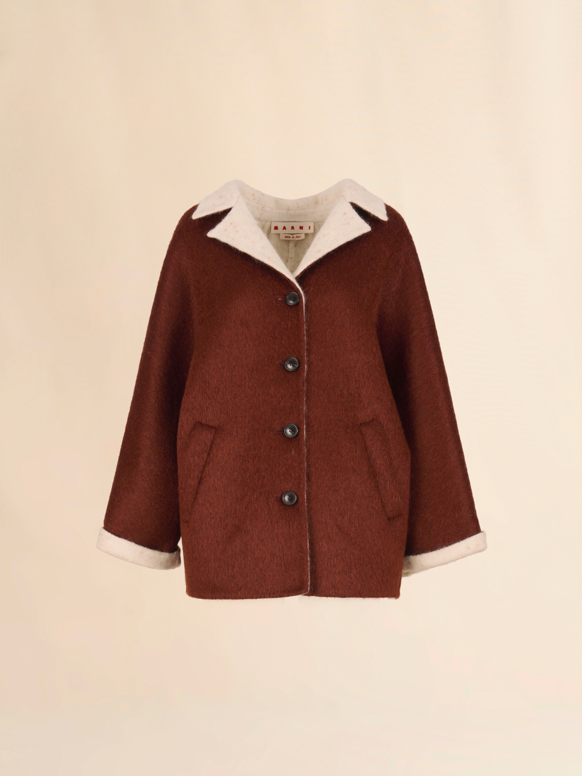 Brown wool and mohair felt jacket - Jackets - Image 1