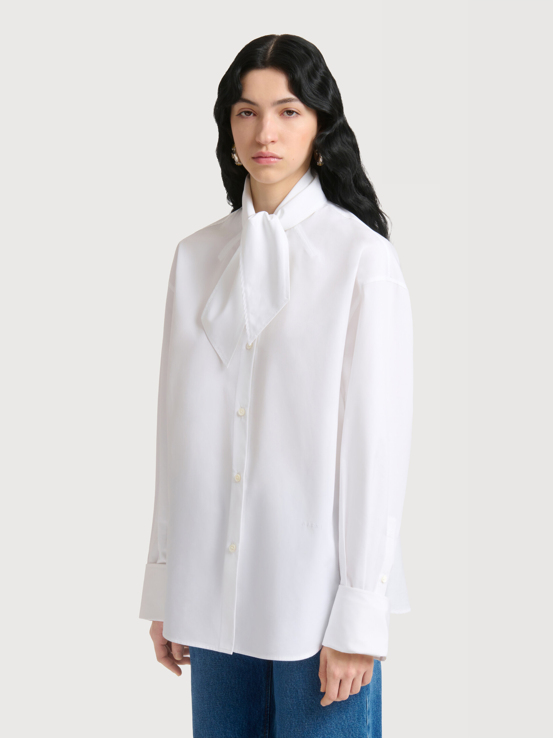 White poplin shirt with neck tie - Shirts - Image 3