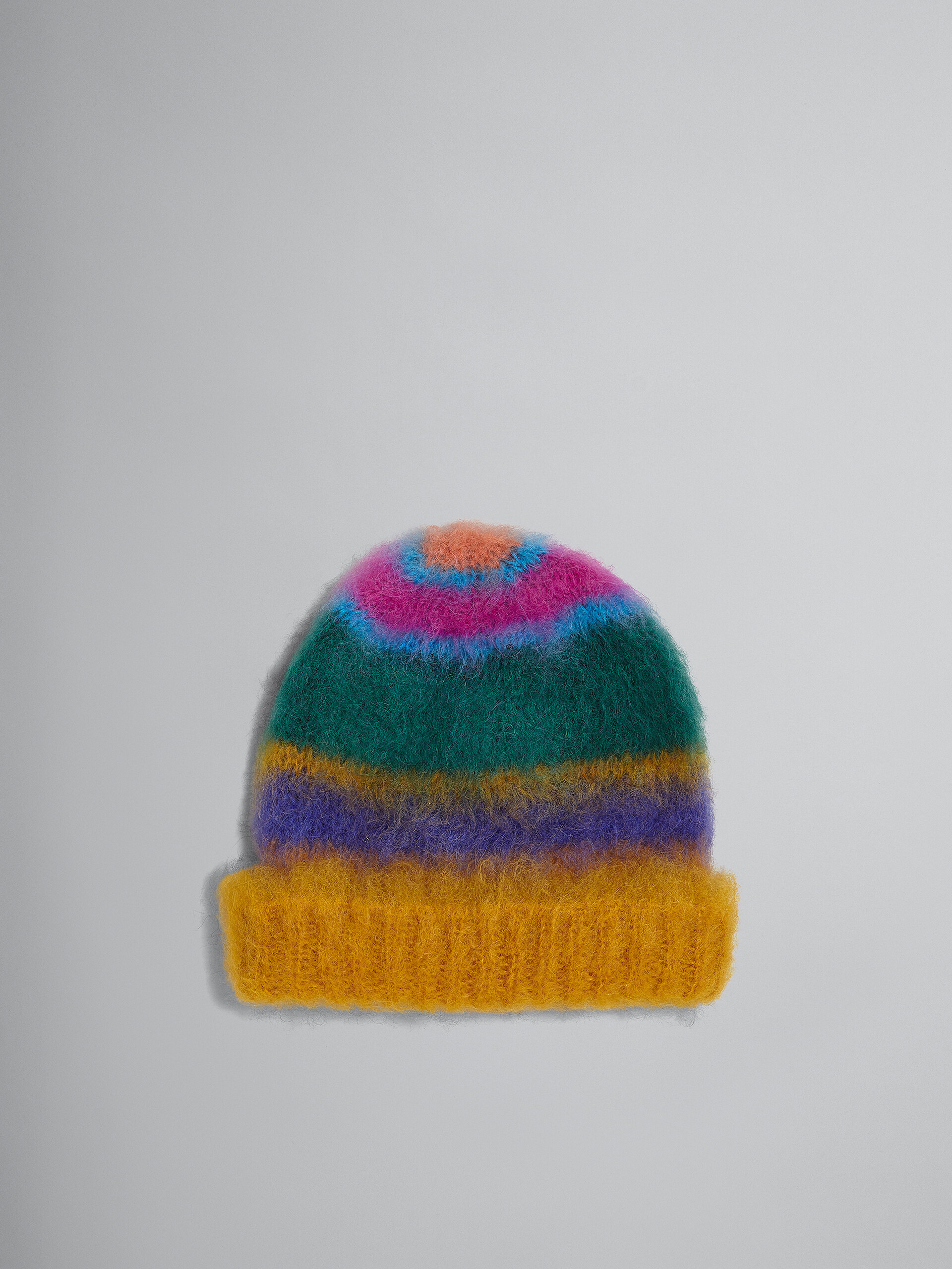 Black striped Mohair and wool beanie