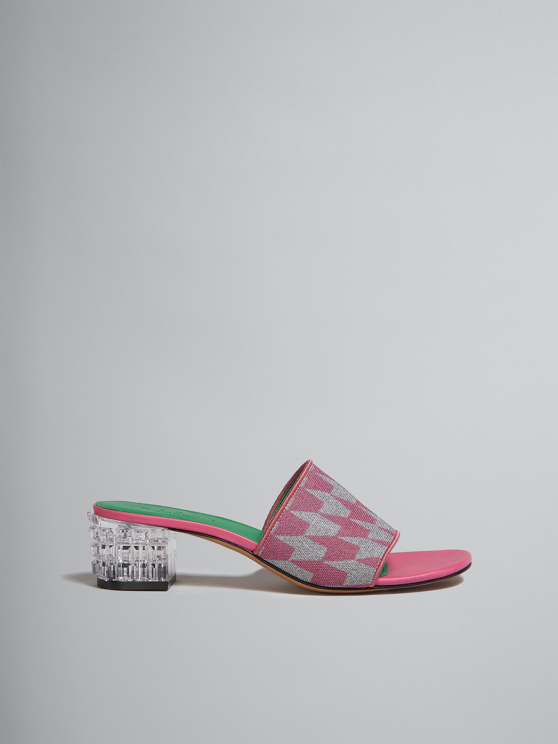 Lurex pink and silver sabot with houndstooth motif - Sandals - Image 1
