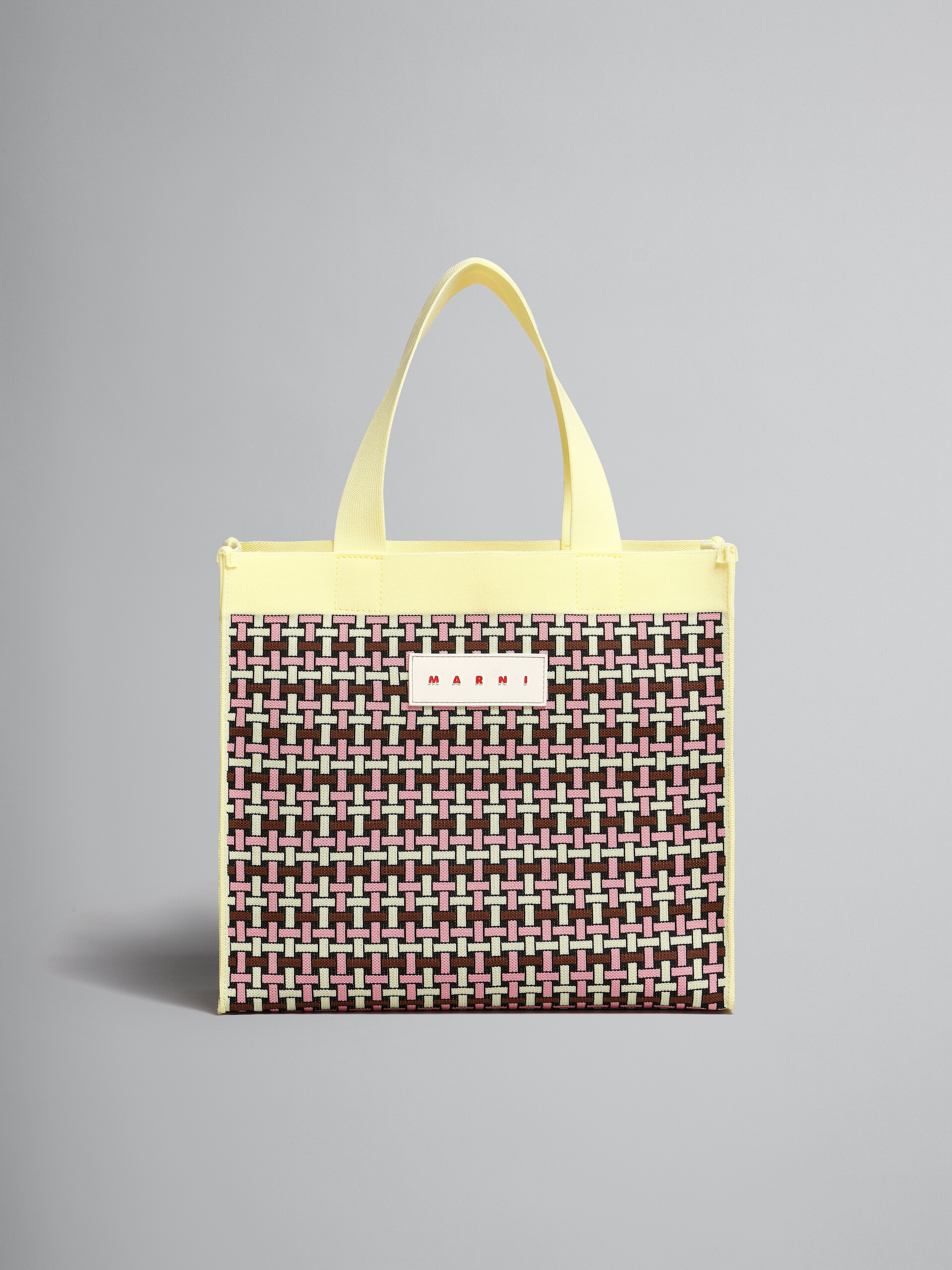 Light yellow brown and pink jacquard shopping bag - Shopping Bags - Image 1