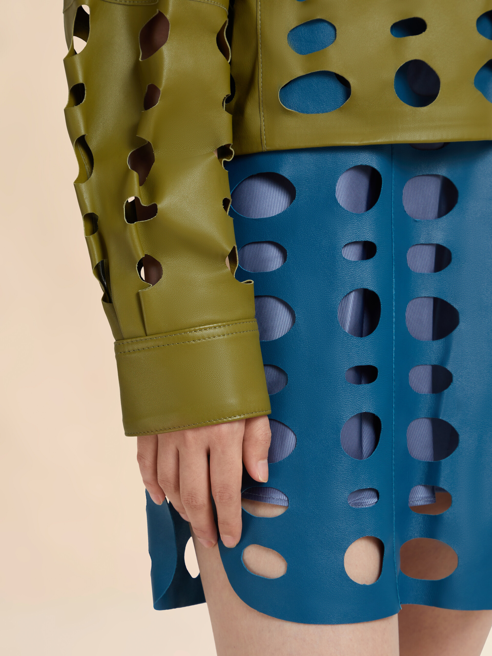 Green nappa leather shirt with cut-out detailing - Shirts - Image 5