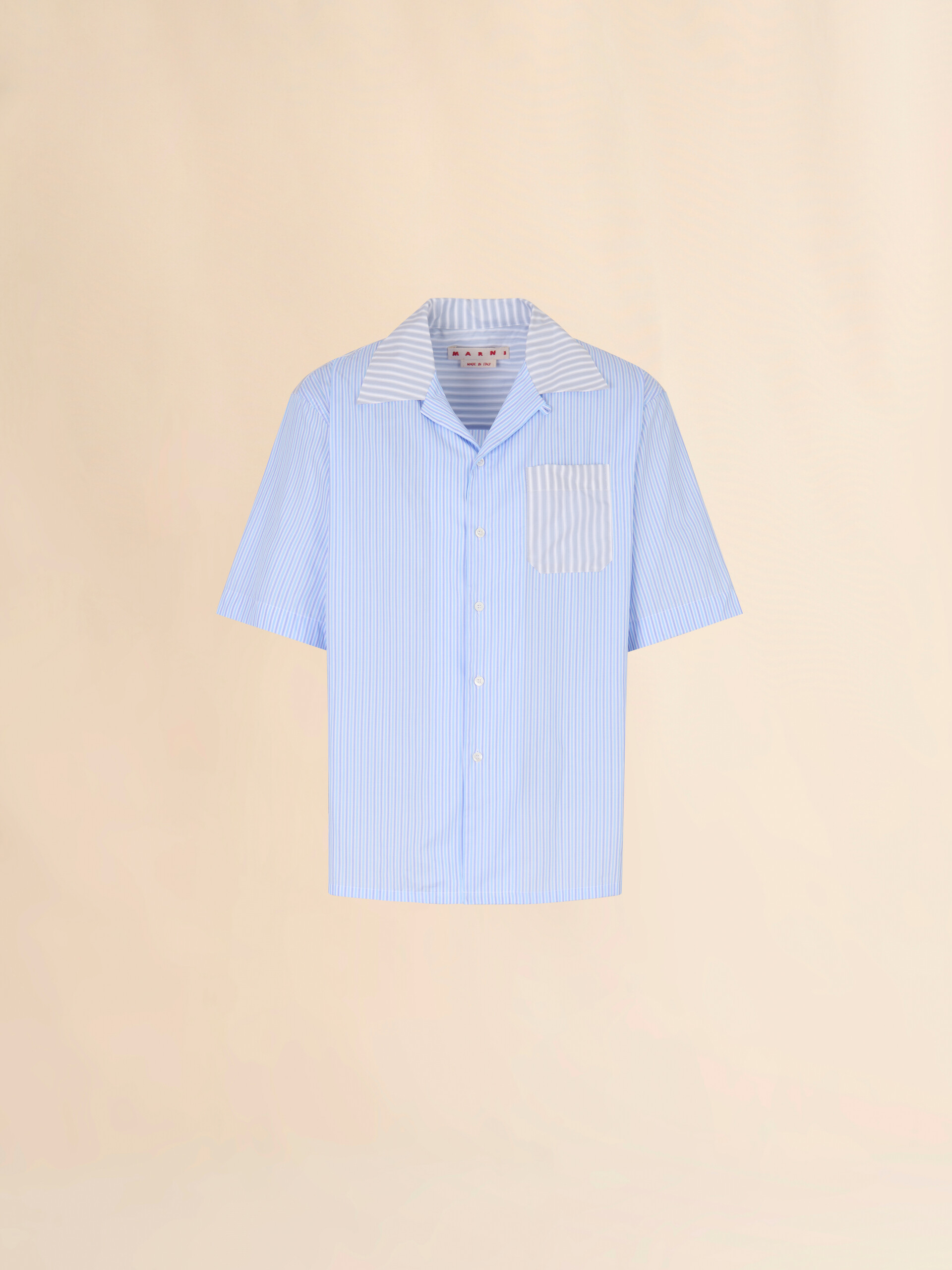 Blue striped poplin bowling shirt with contrast accents - Shirts - Image 1