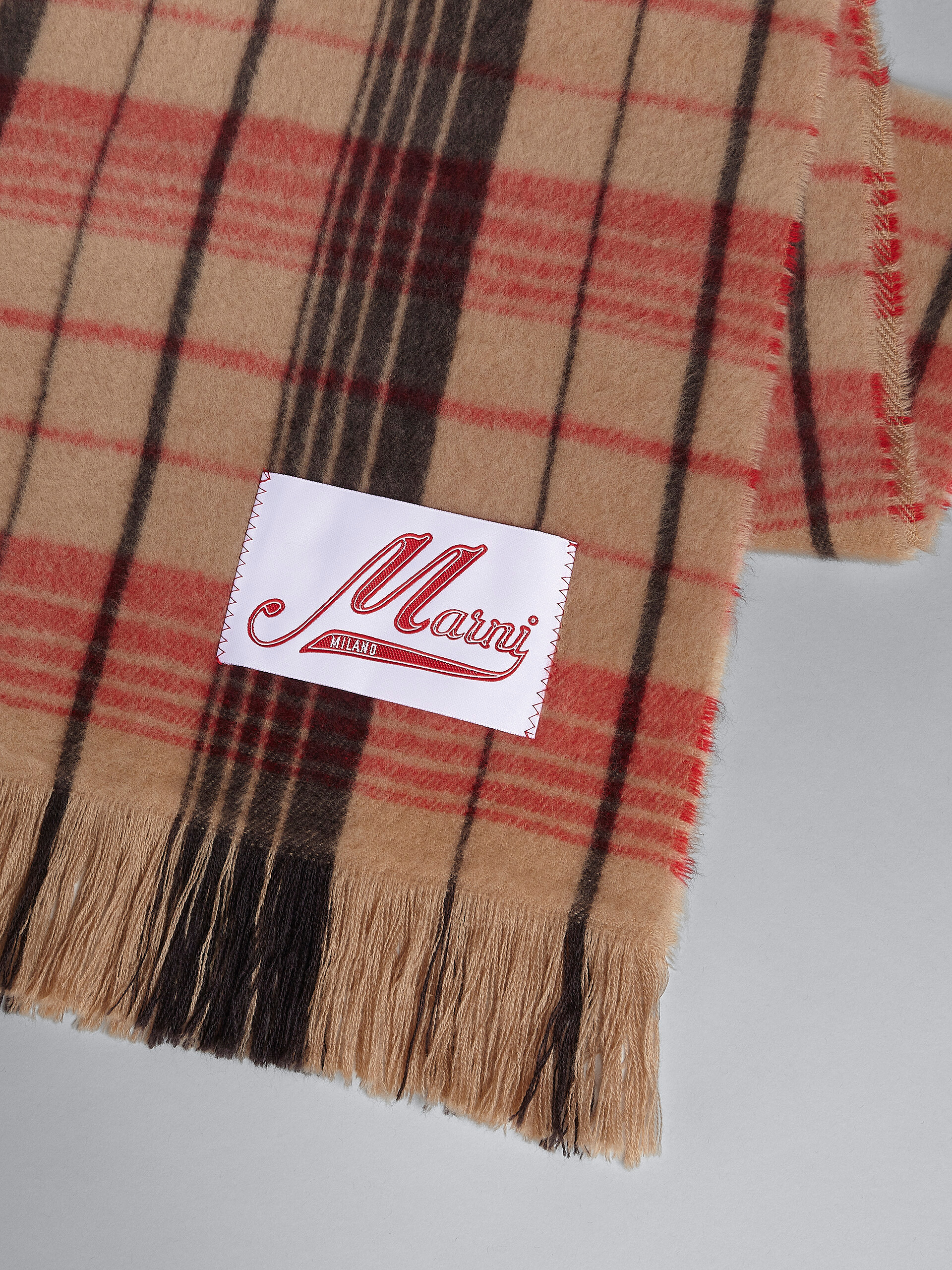 Brown check wool scarf - Scarves - Image 4