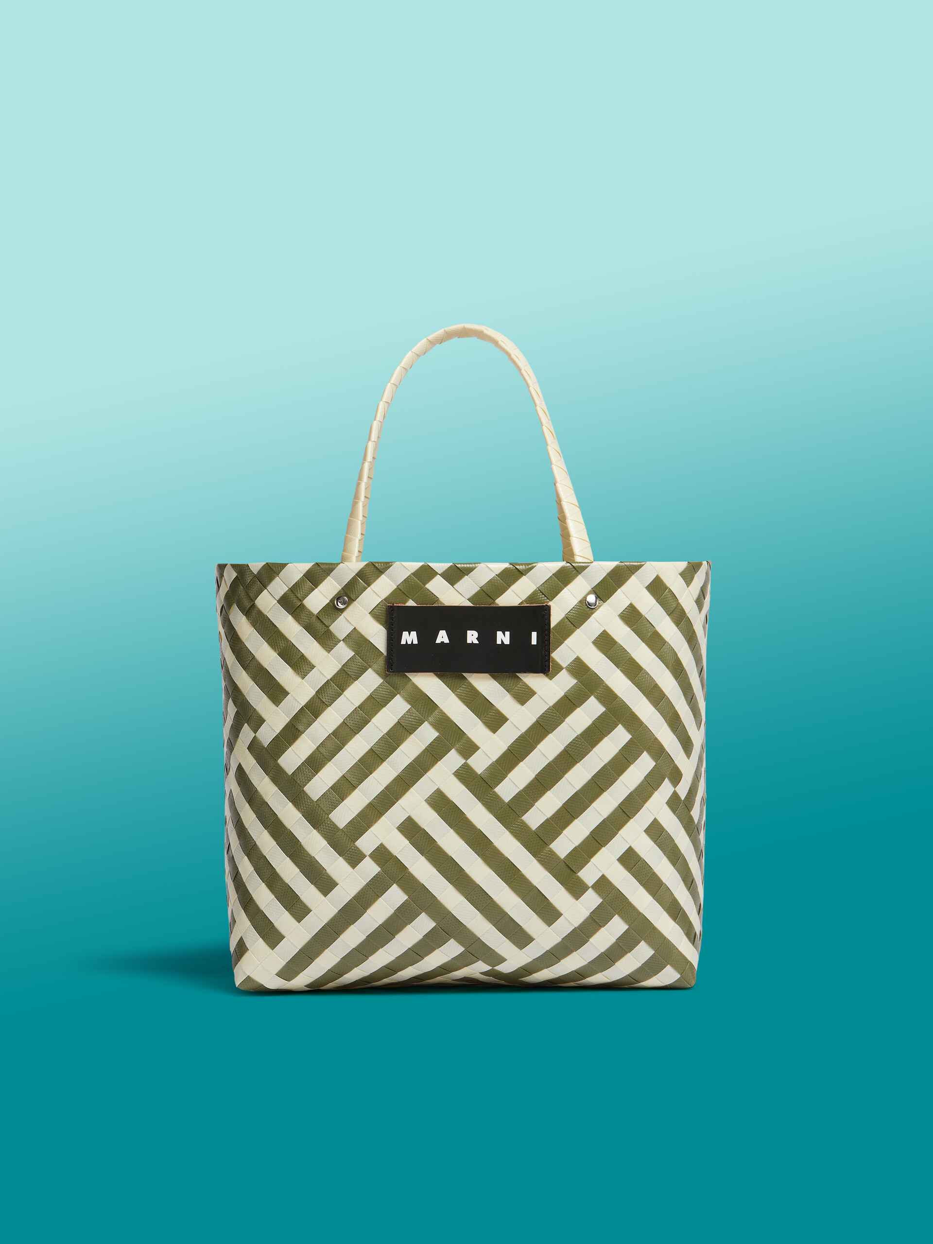 Green and white MARNI MARKET CHECK BASKET bag - Shopping Bags - Image 1