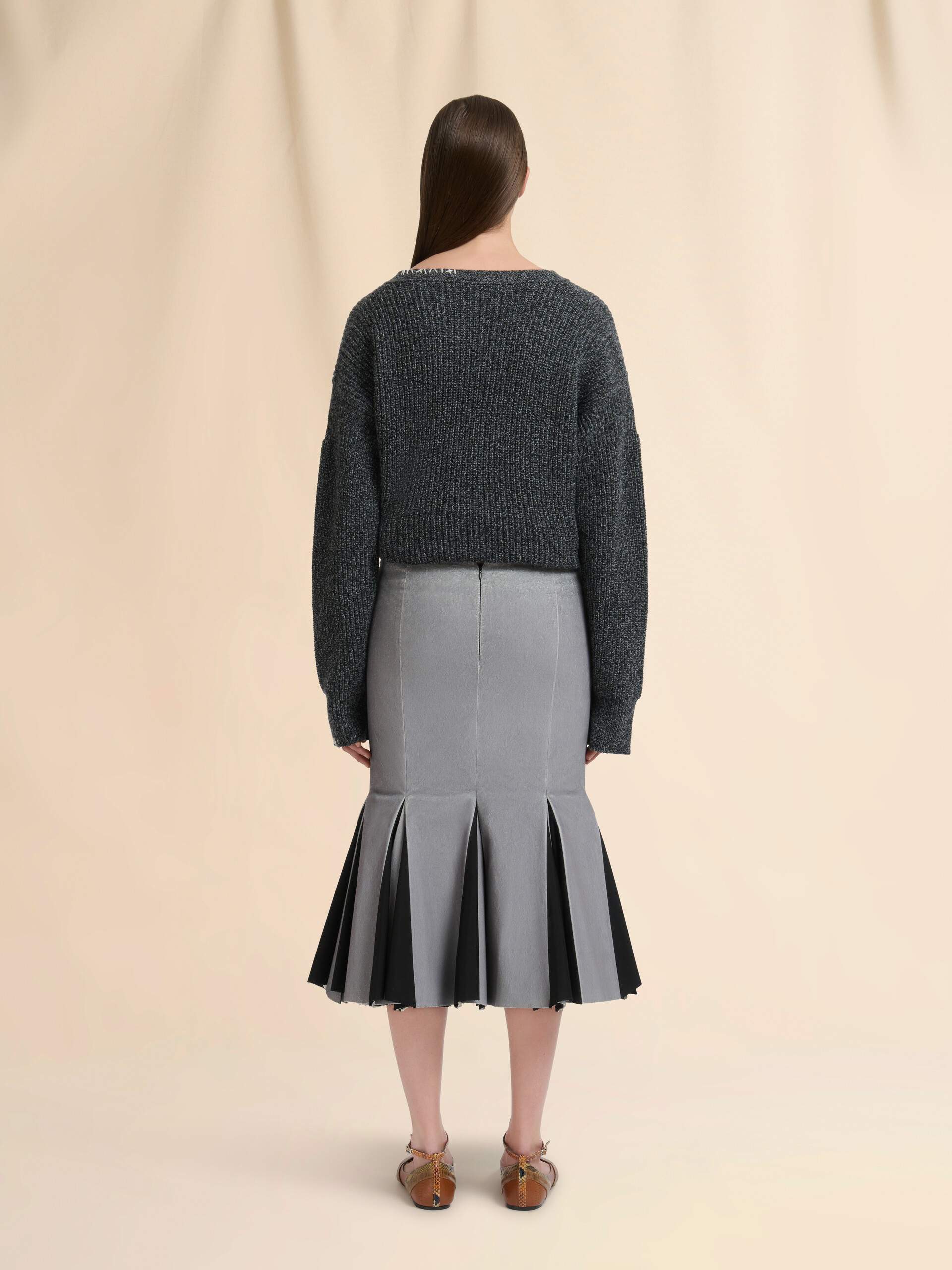 Grey velvet skirt with tulip print - Skirts - Image 3