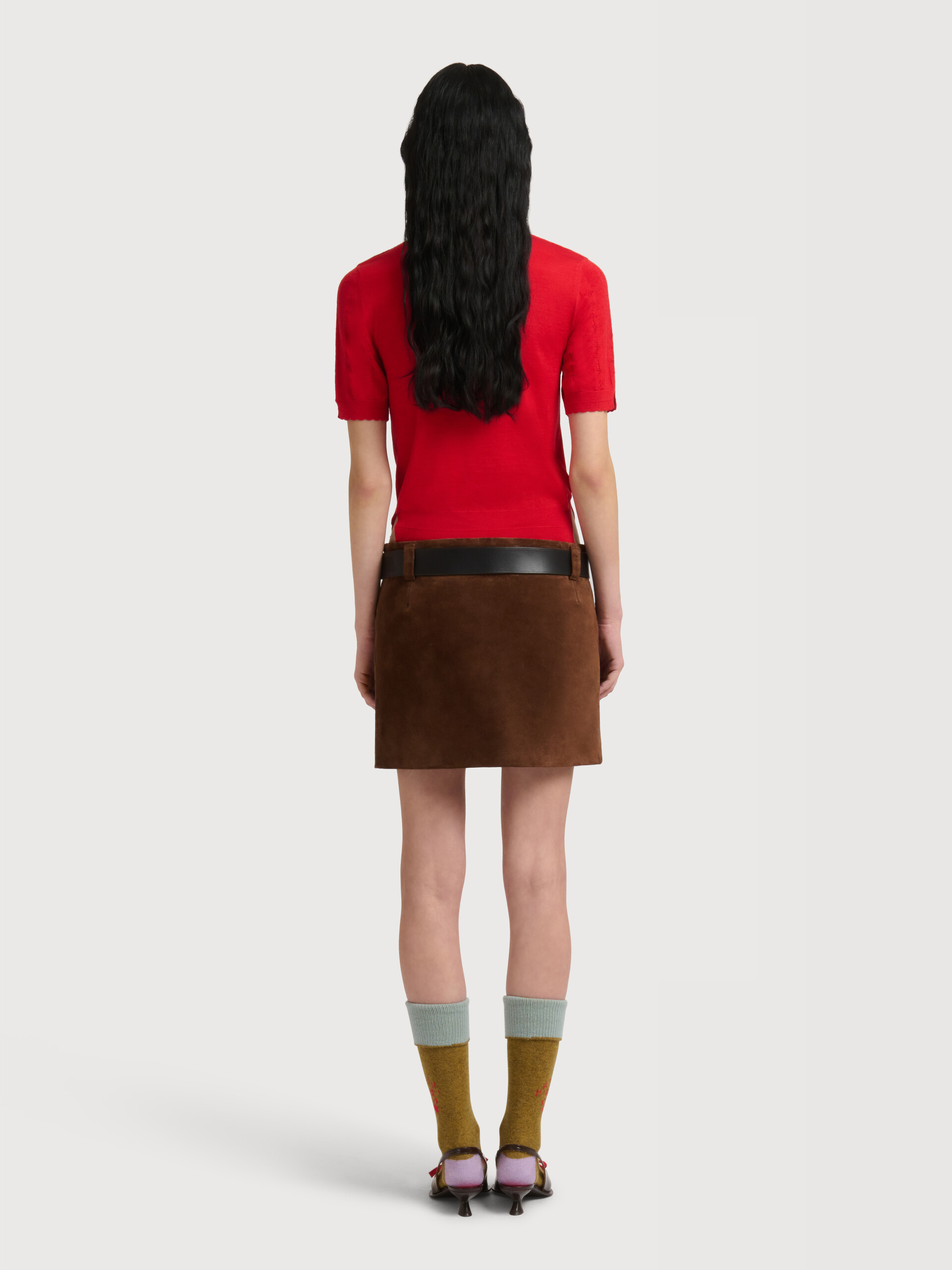 Brown crust leather mini skirt with zip front - Skirts - Image 4