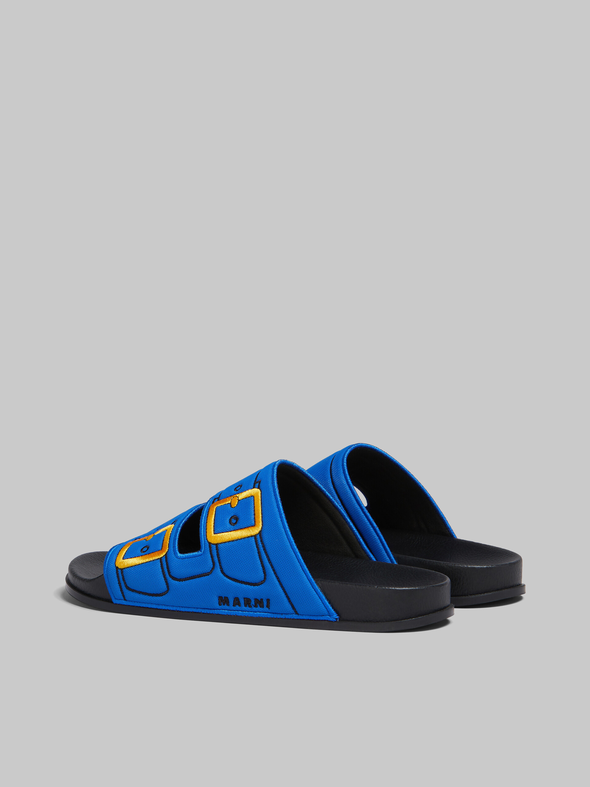 Blue trompe l'oeil slider with embroidered buckles - Sandals - Image 3