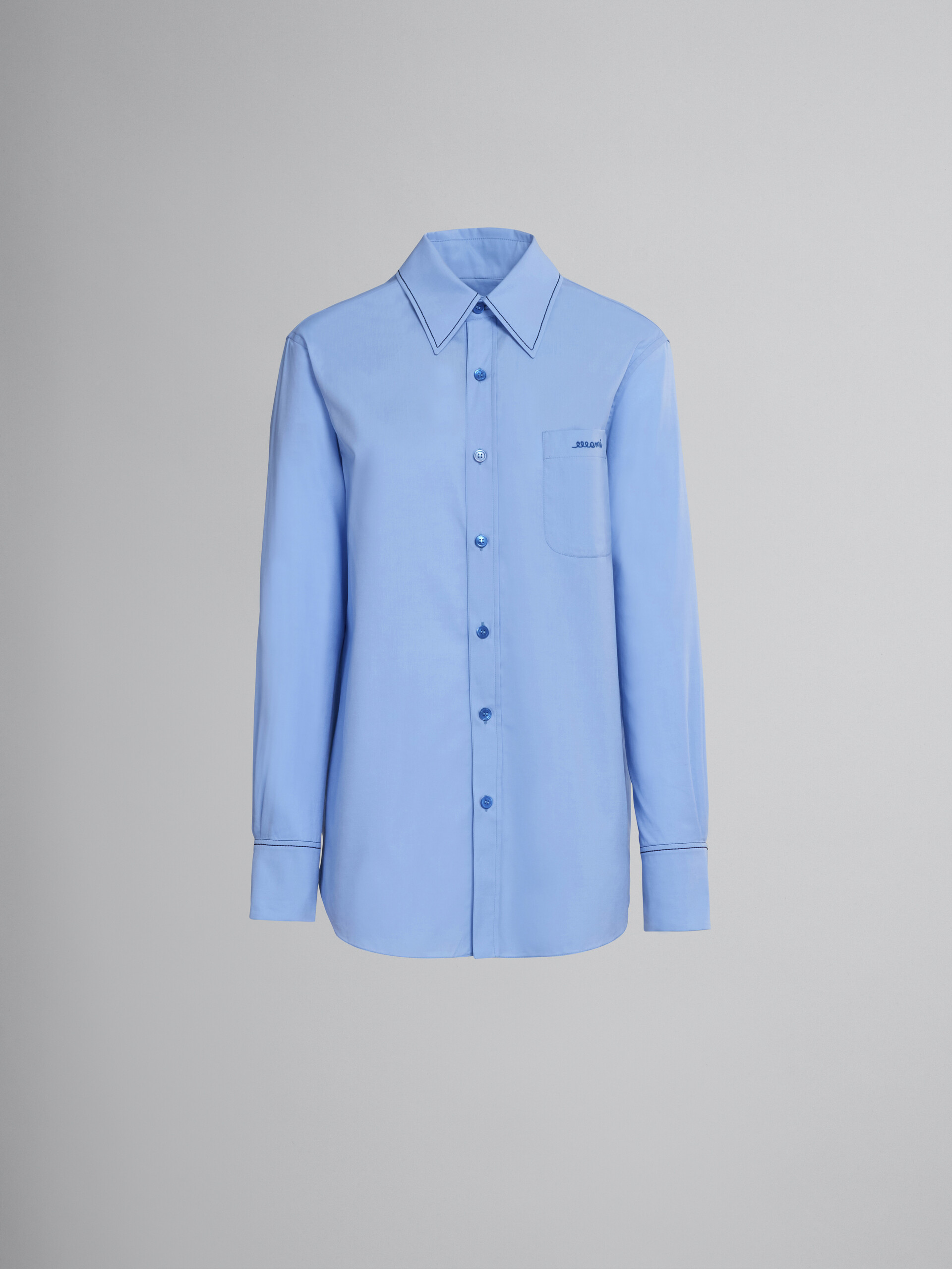 Light blue bio cotton shirt with embroidered logo - Shirts - Image 1