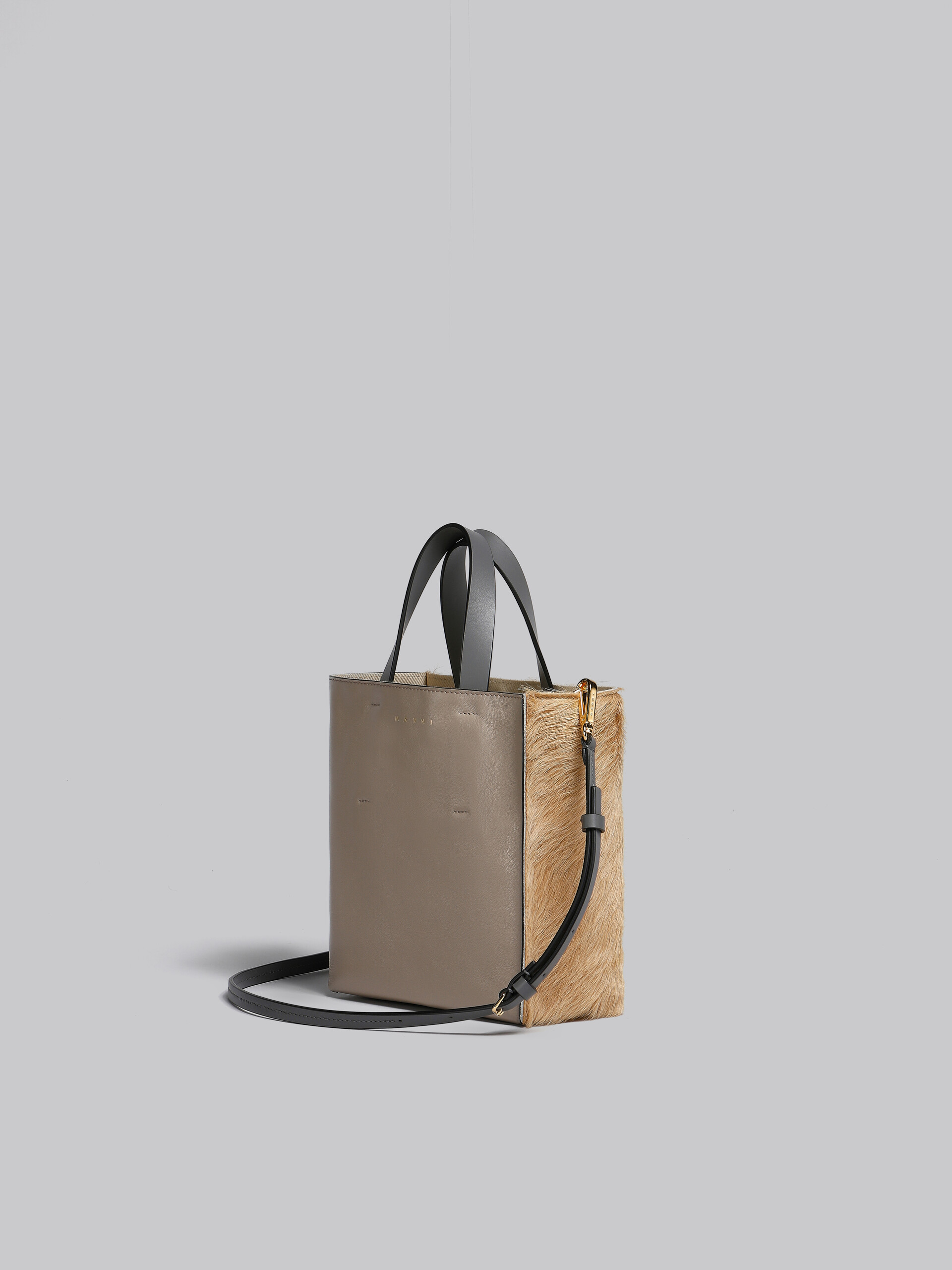 Museo Soft Mini Bag in light brown beige and grey long-hair calfskin - Shopping Bags - Image 3