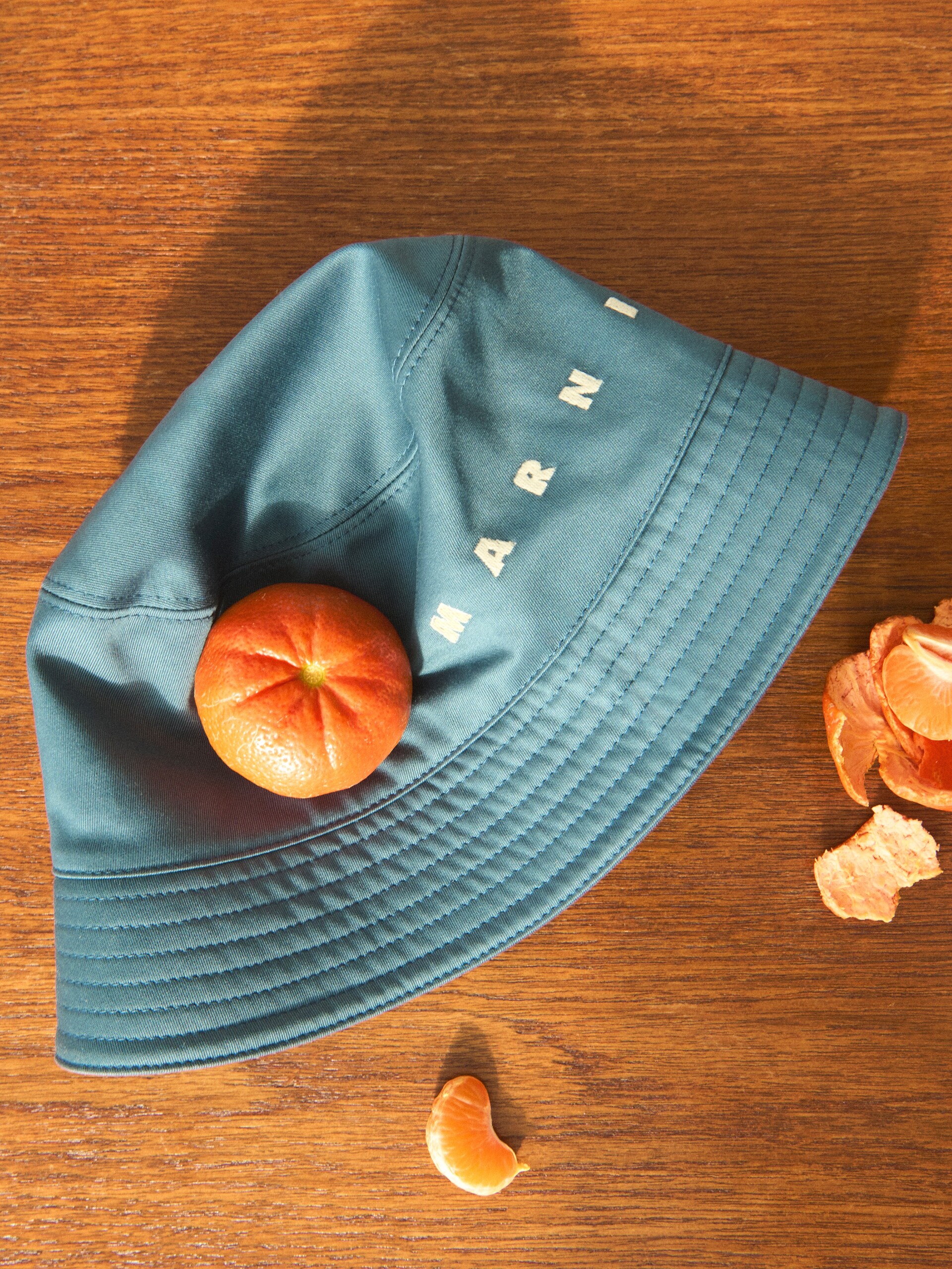 Turquoise water-repellent gabardine bucket hat with embroidered logo - Hats - Image 5