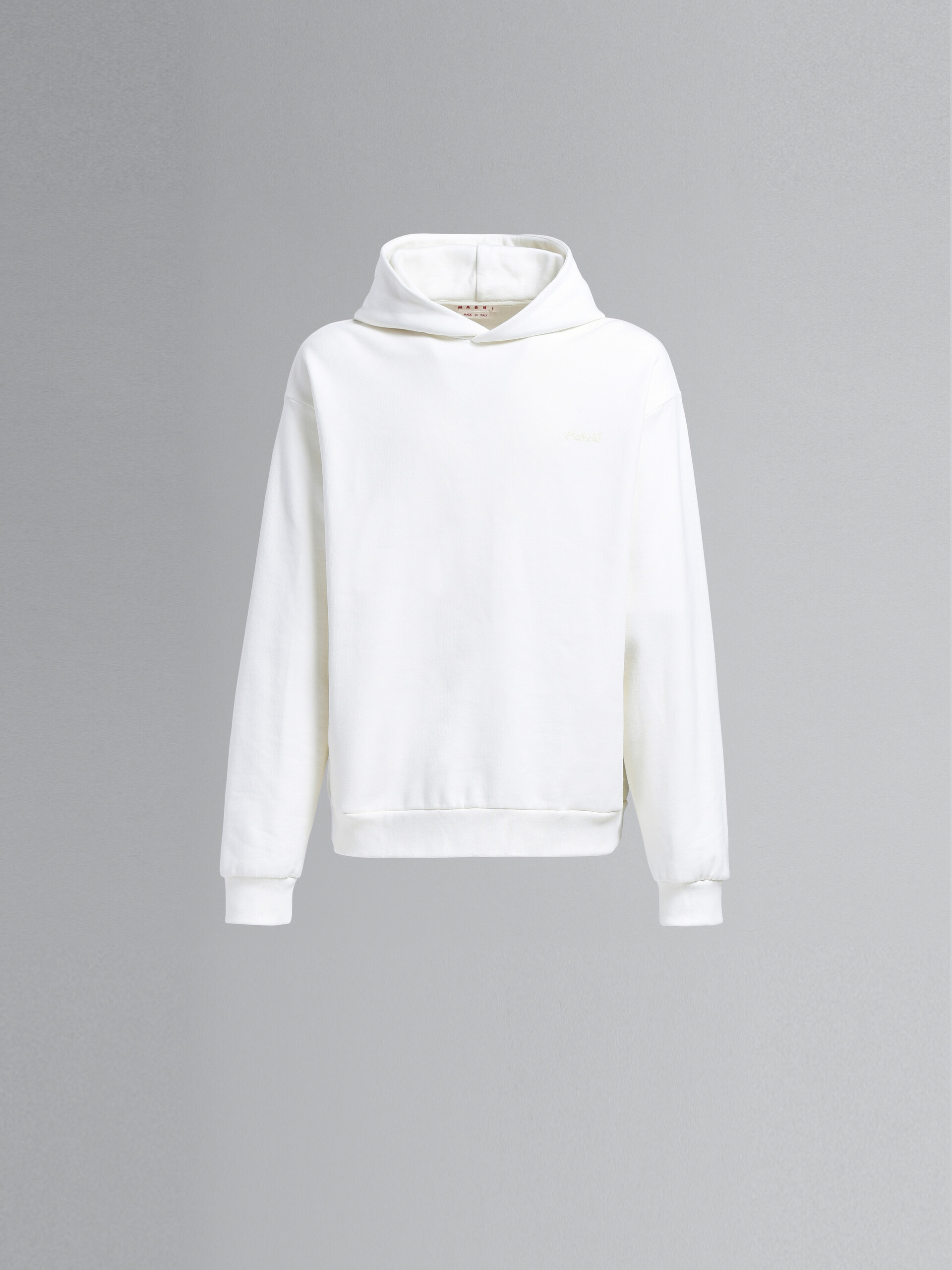 White hoodie with back print - Sweaters - Image 1