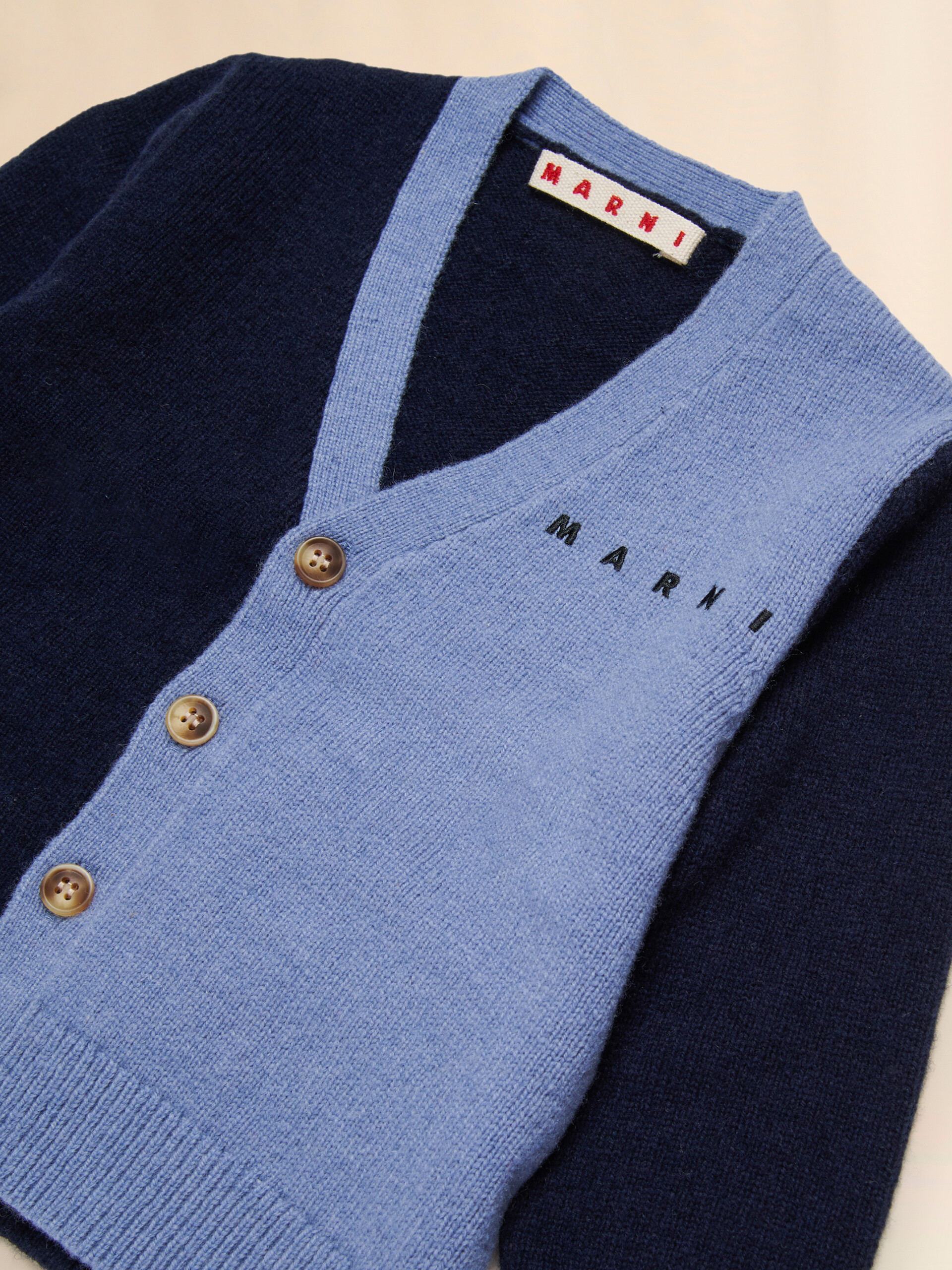 Blue wool-nylon half-and-half cardigan - Knitwear - Image 3