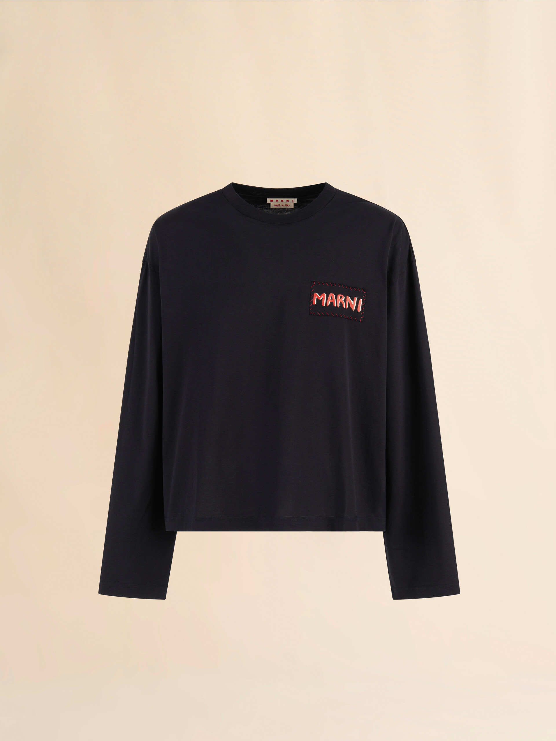 Black oversized jersey cotton T-shirt with Marni label - Shirts - Image 1