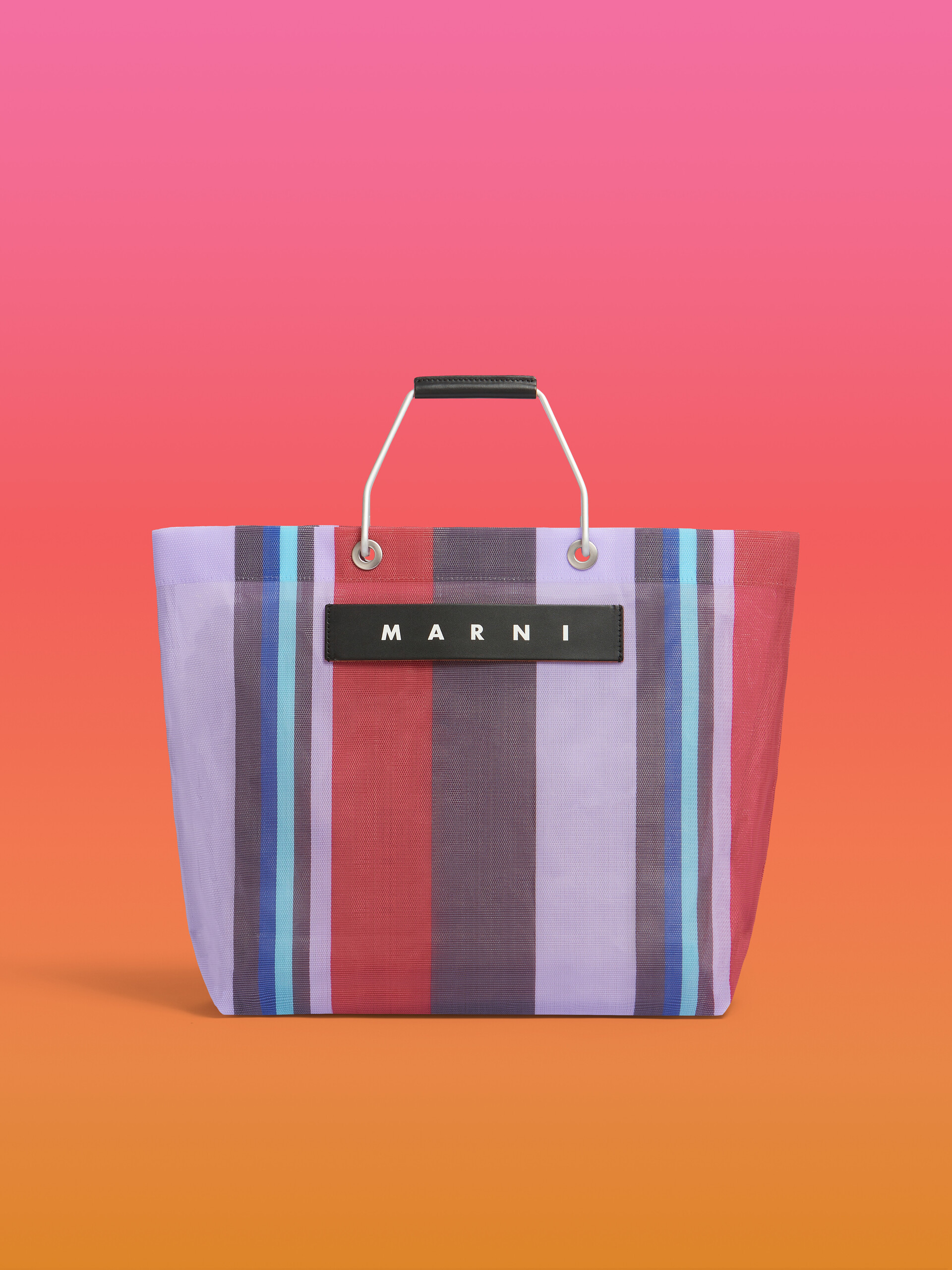 MARNI マルチカラーストライプかごバッグ MARNI マルニフラワーカフェ トートバッグ ストライプ メッシュ