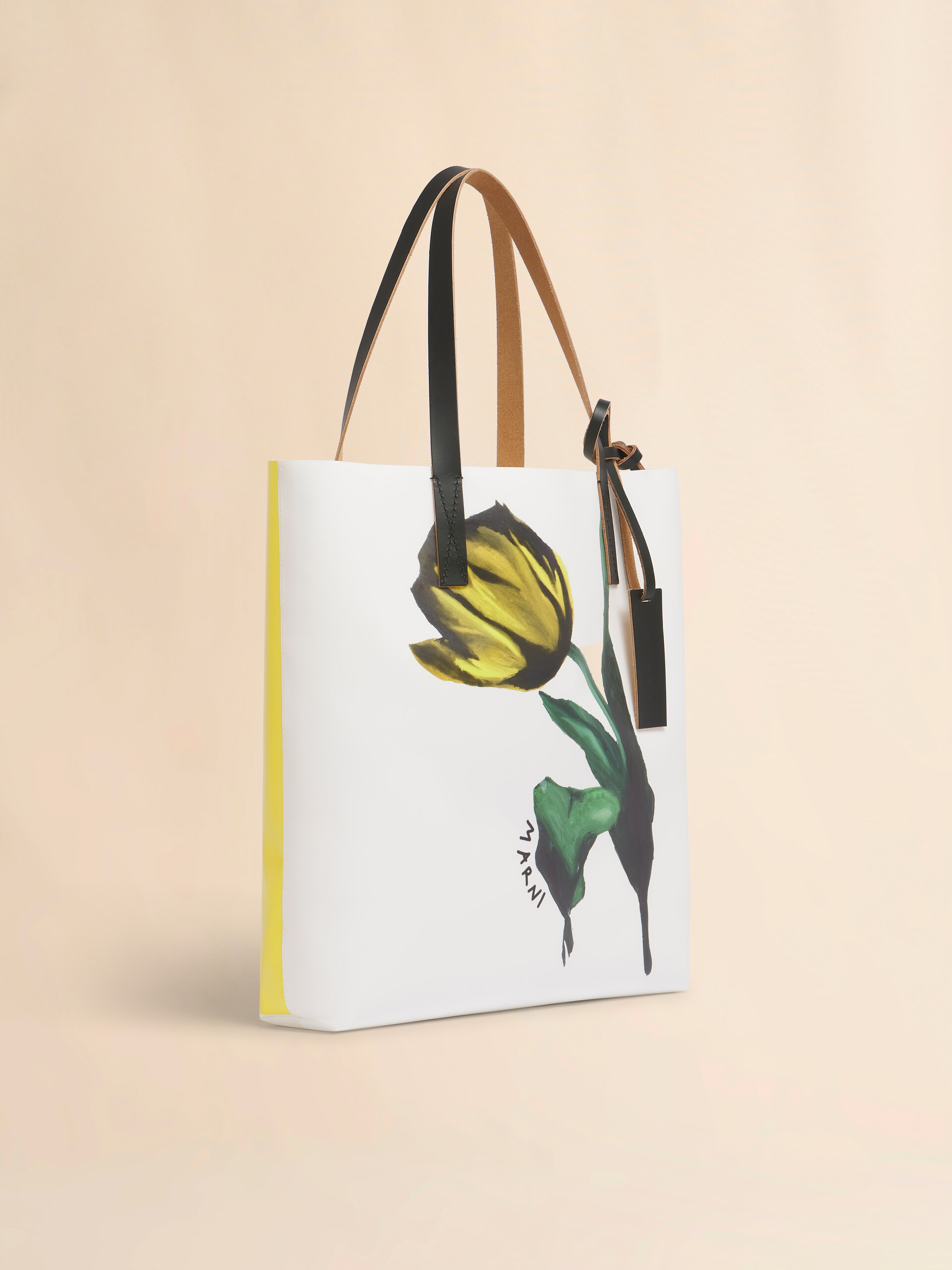 화이트 & 옐로우 패브릭 Tulip 프린트 Tribeca 토트백 - 쇼핑백 - Image 6