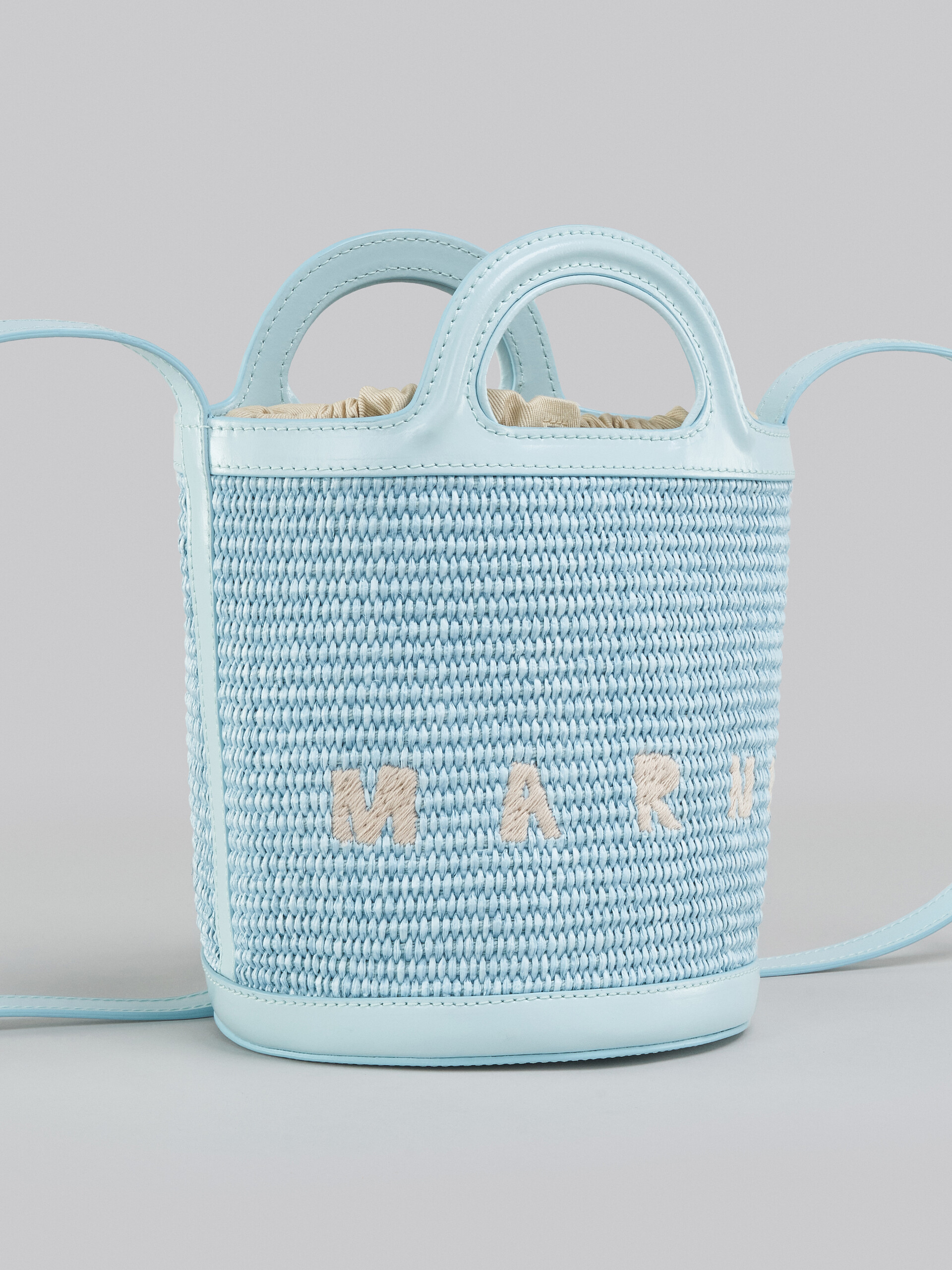 Tropicalia Small Bucket Bag in light blue leather and raffia - Shoulder Bags - Image 5
