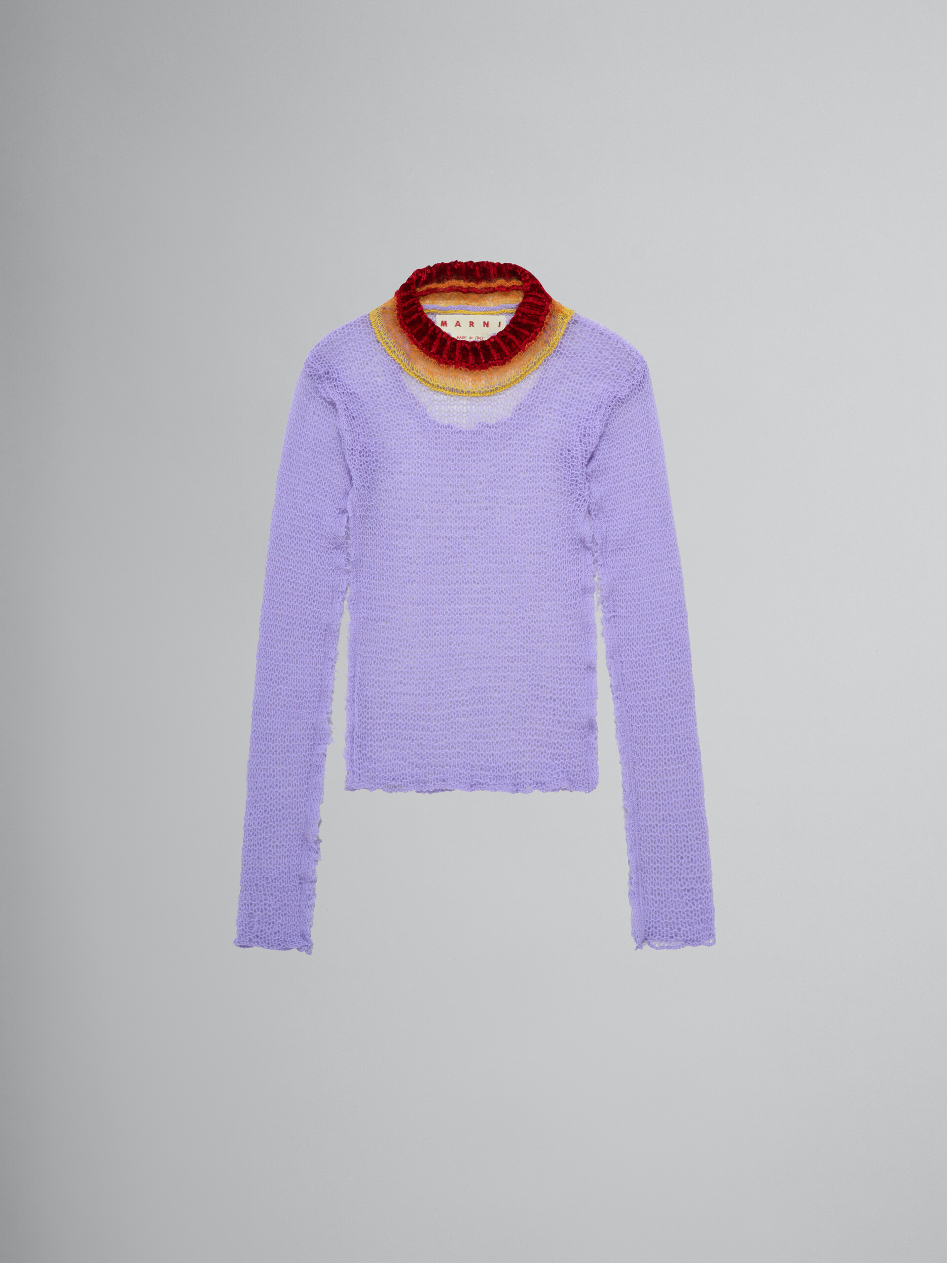 Purple wool and cashmere mesh jumper with cutout - Pullovers - Image 1