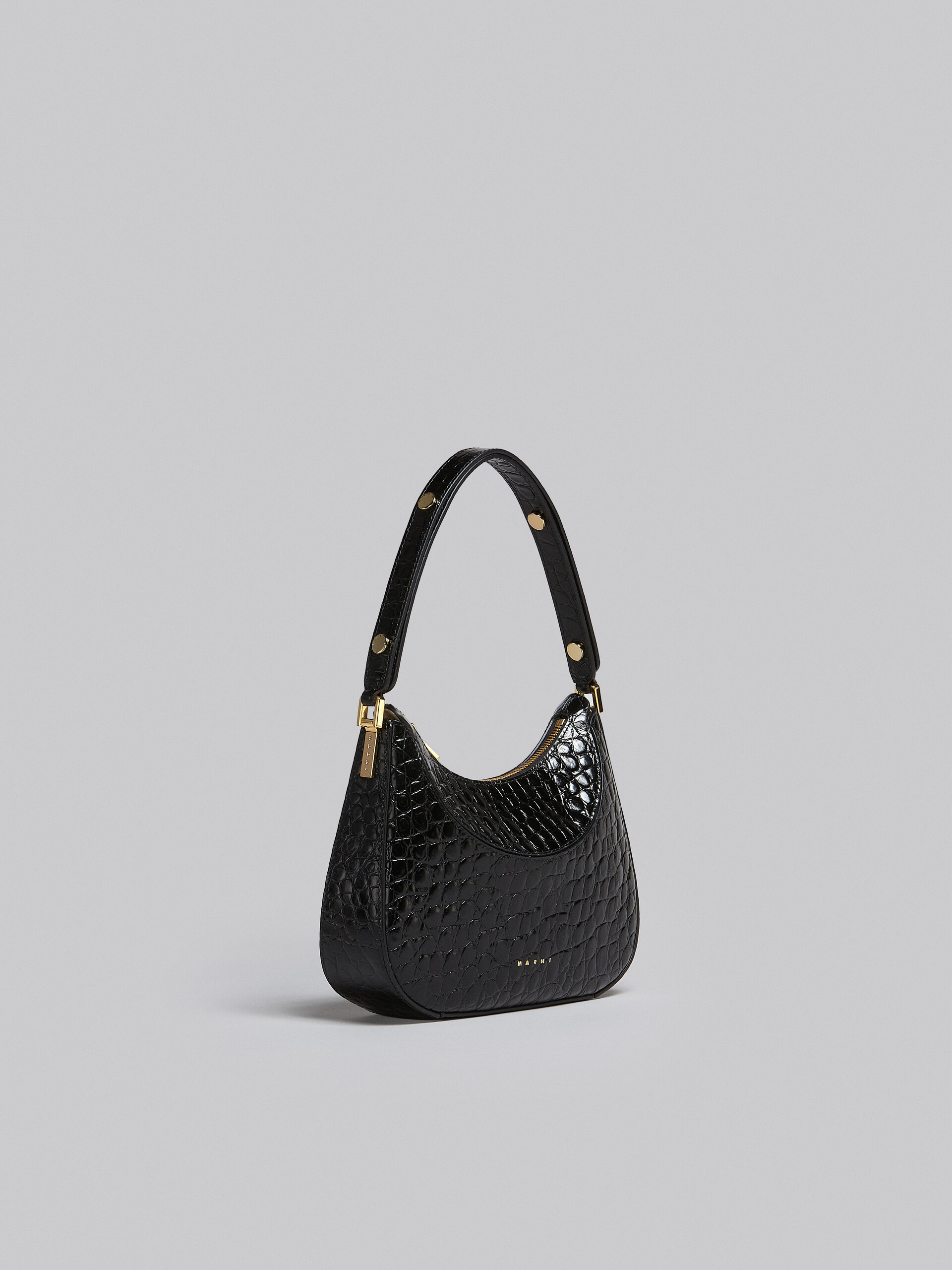 Milano Mini Bag in black croco print leather - Handbags - Image 5