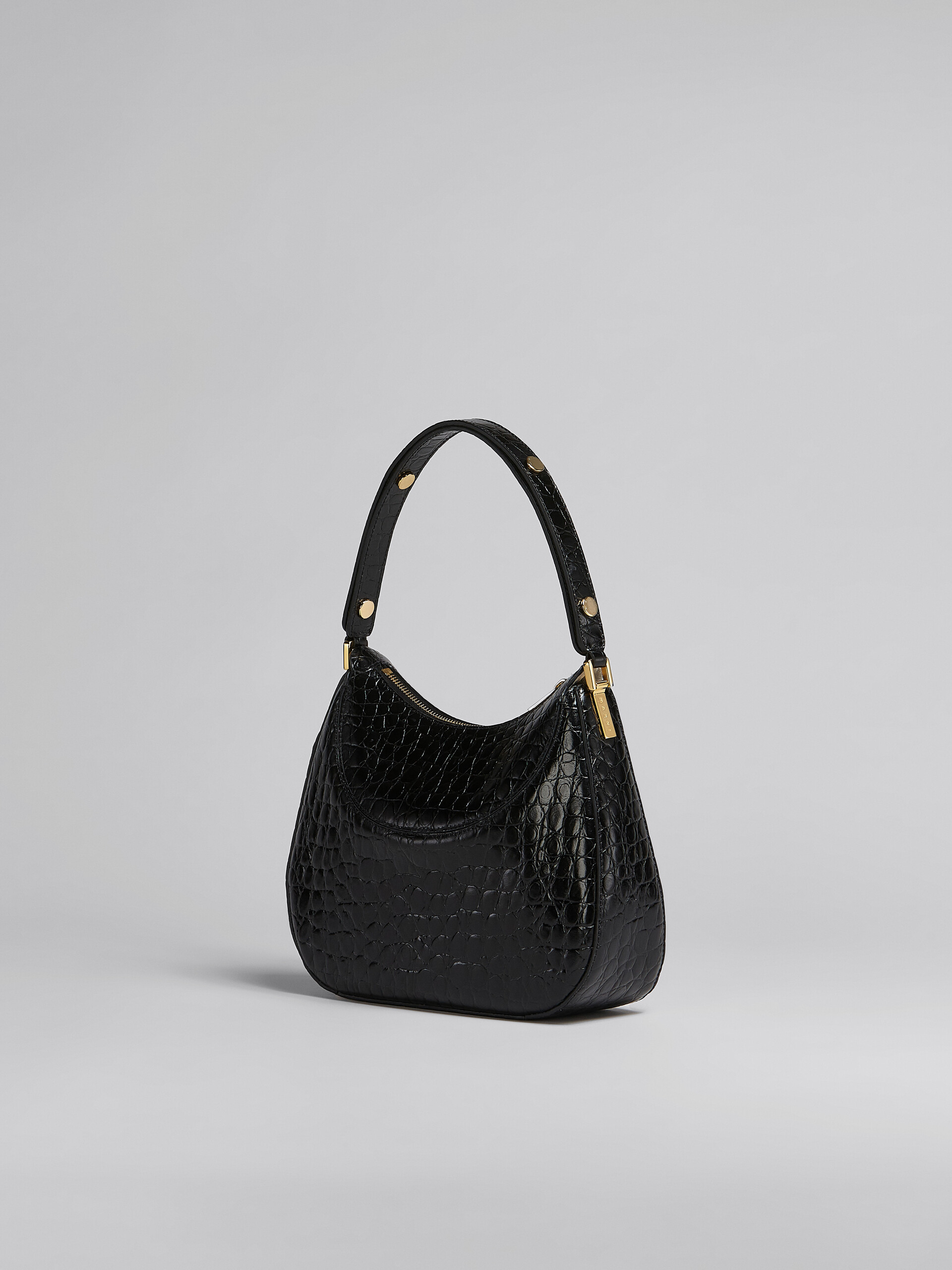 Milano Small Bag in black croco print leather - Handbag - Image 3