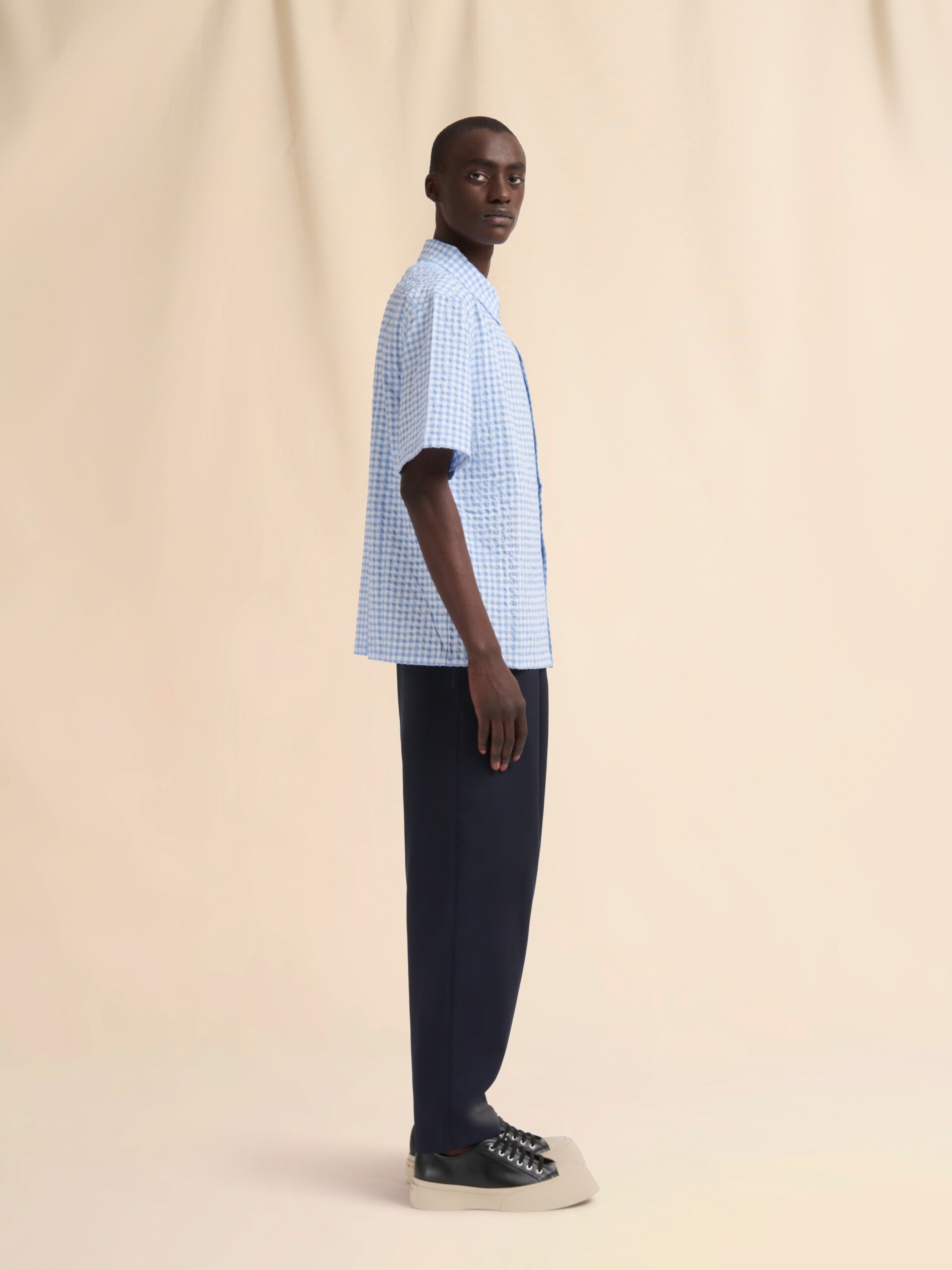 Light blue and white seersucker checked shirt - Shirts - Image 5